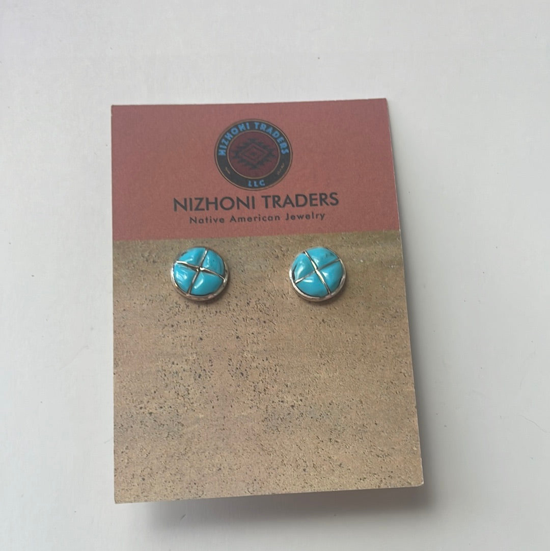 Navajo Turquoise Inlay & Sterling Silver Stud Earrings