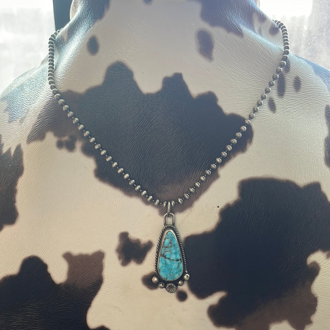 Navajo Sterling Silver Turquoise Pendant Necklace Signed Sheila