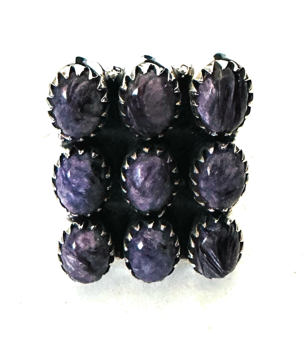 Handmade Sterling Silver & Charoite Cluster Adjustable Ring