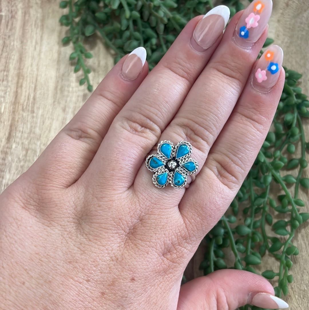 Navajo Turquoise & Sterling Silver Flower Ring