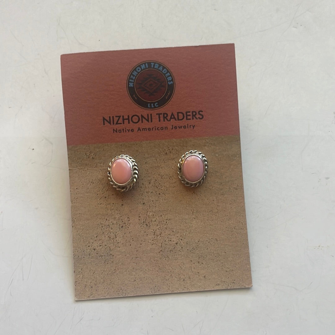 Navajo Sterling Silver Pink Conch Stud Earrings