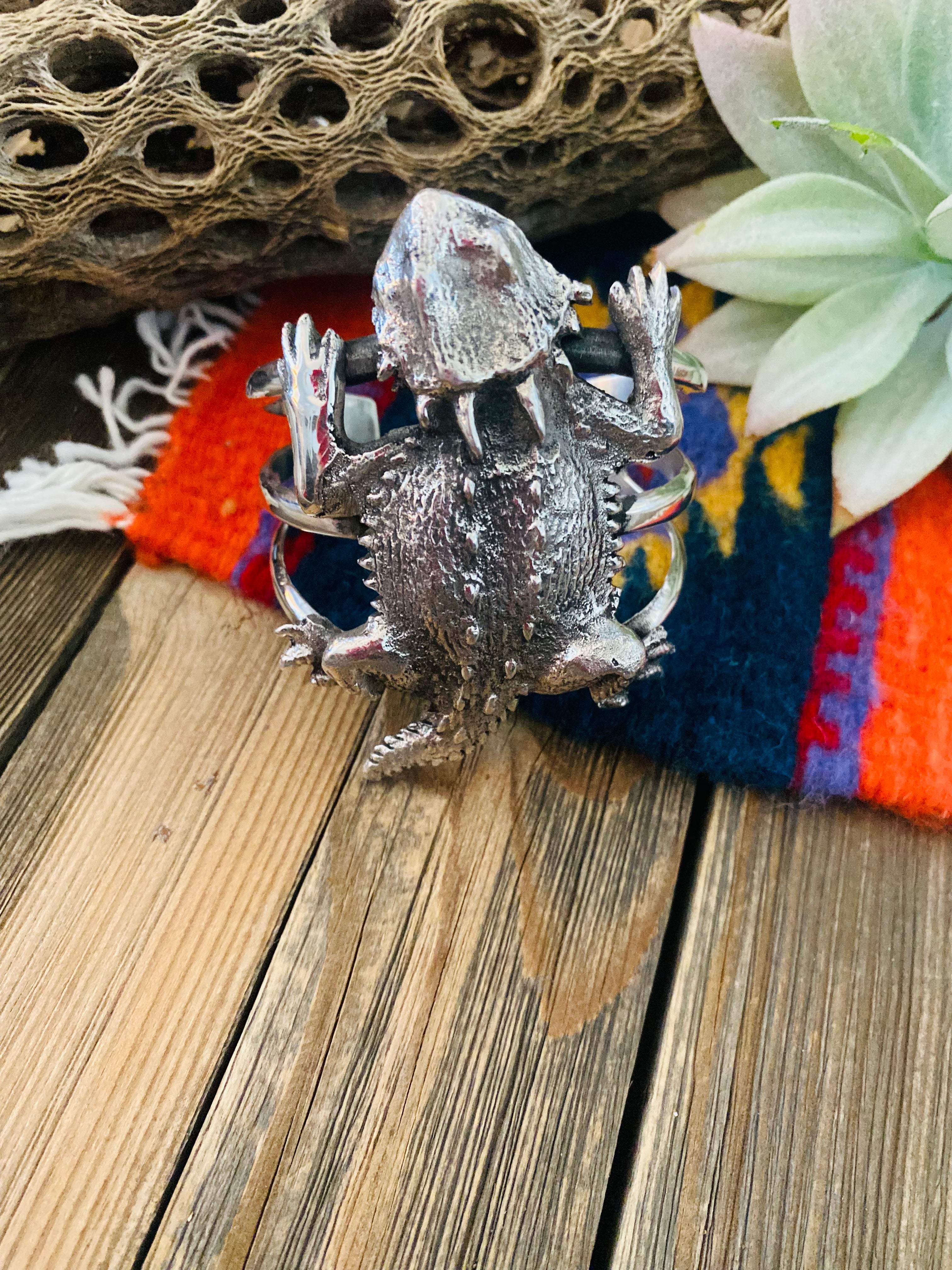 Navajo Sterling Silver Horny Toad Cuff Bracelet