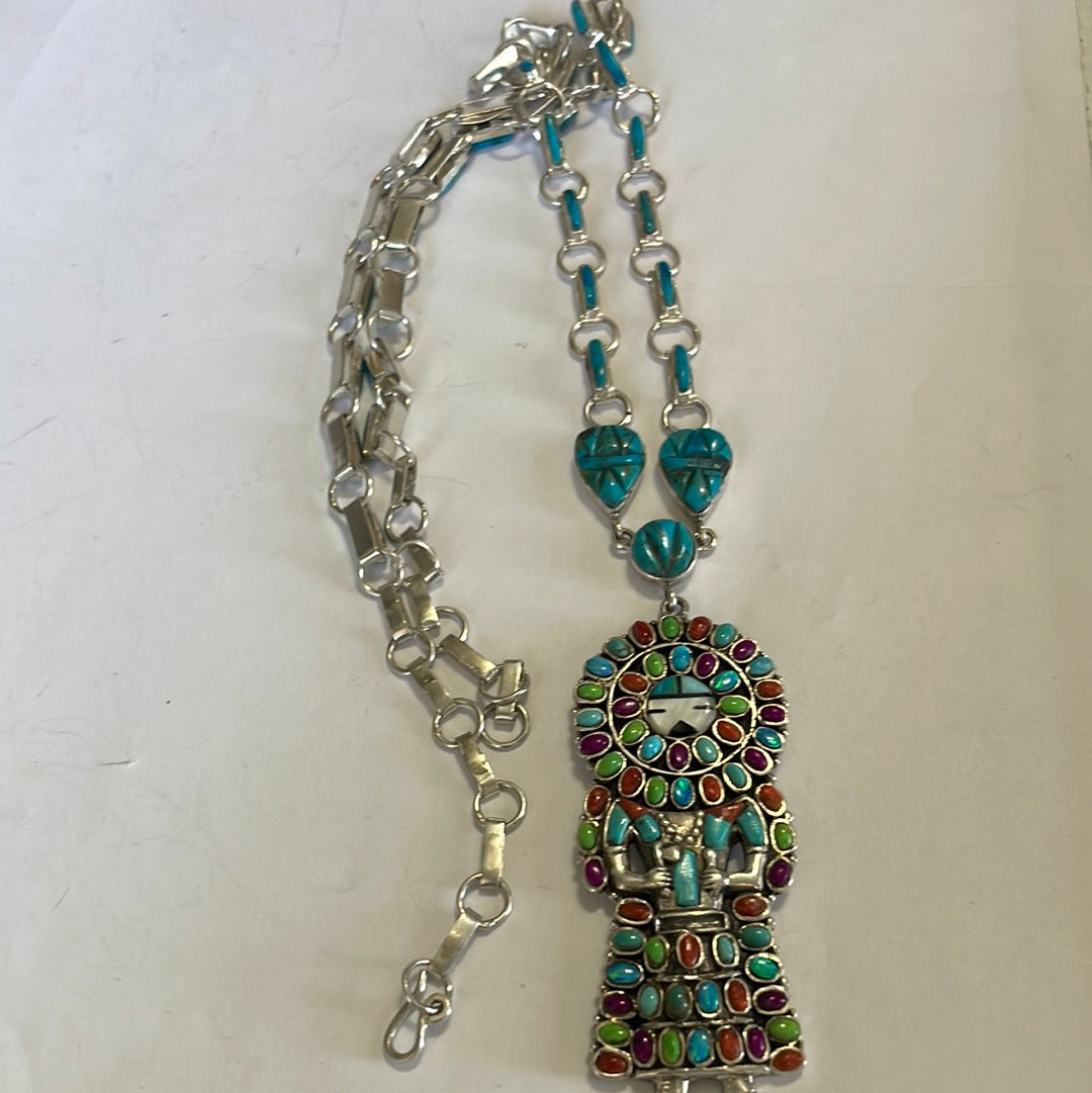 Gorgeous Handmade Sterling Silver Multi Stone Kachina Necklace