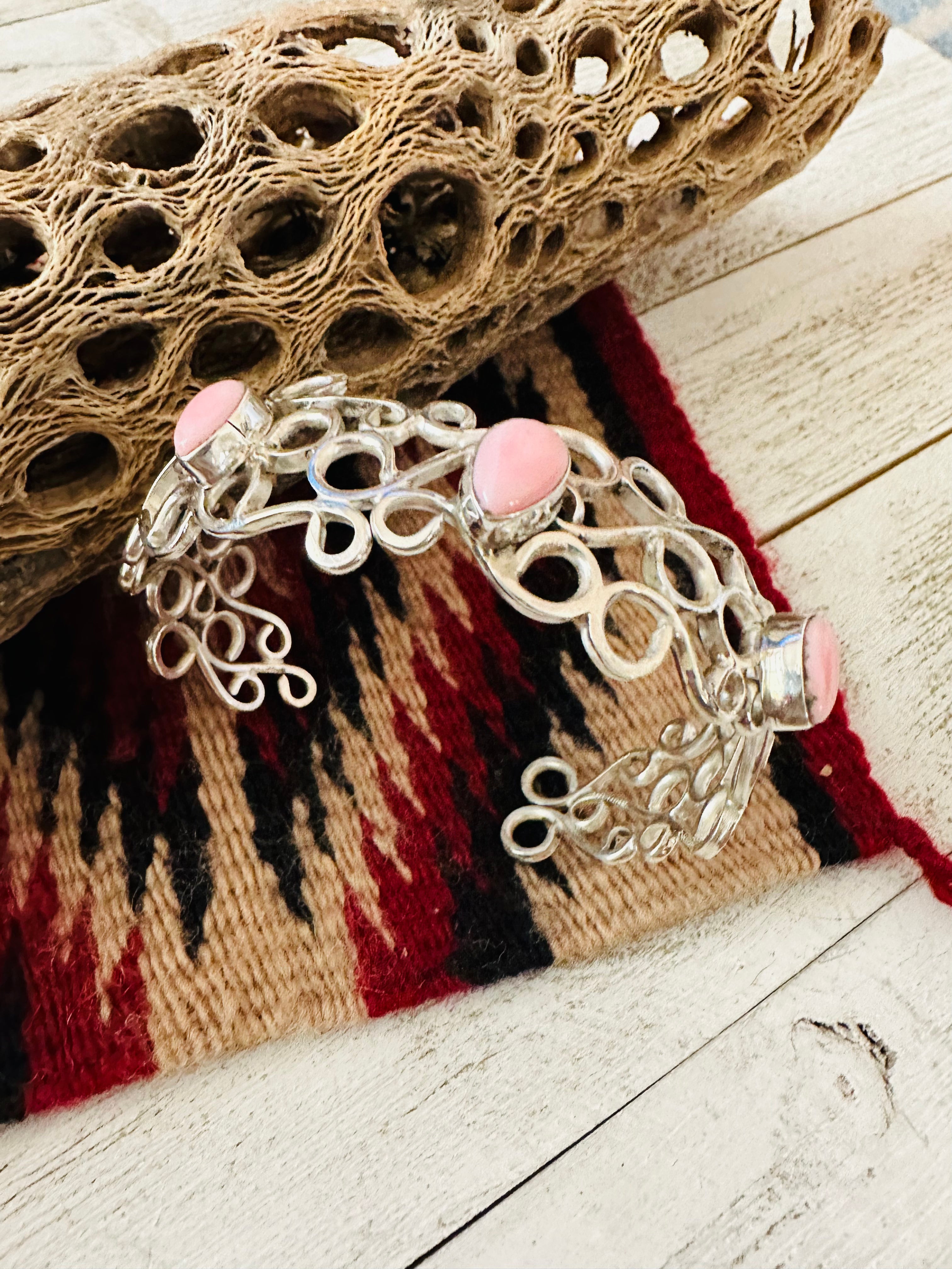 Navajo Queen Pink Conch Shell & Sterling Silver Cuff Bracelet