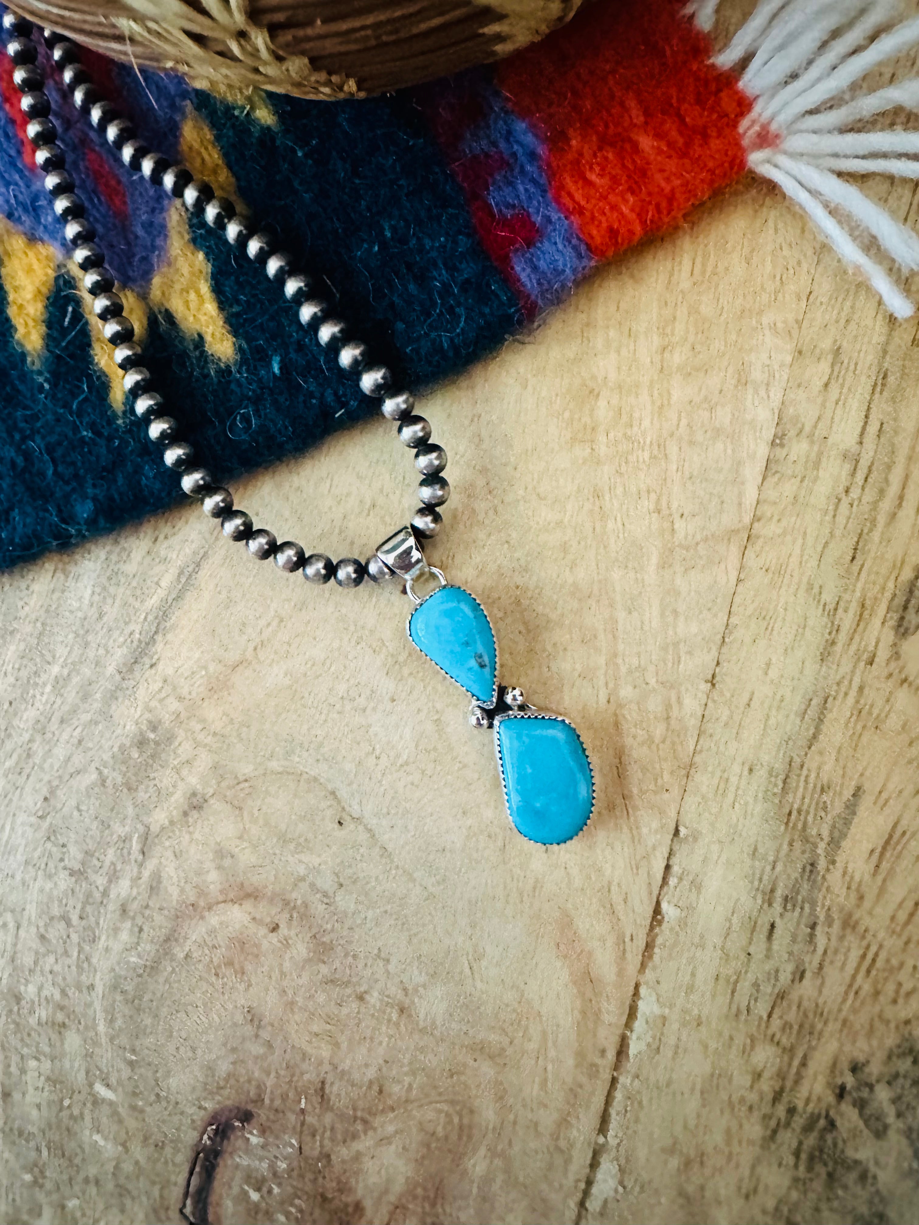 Navajo Turquoise & Sterling Silver Two Stone Pendant