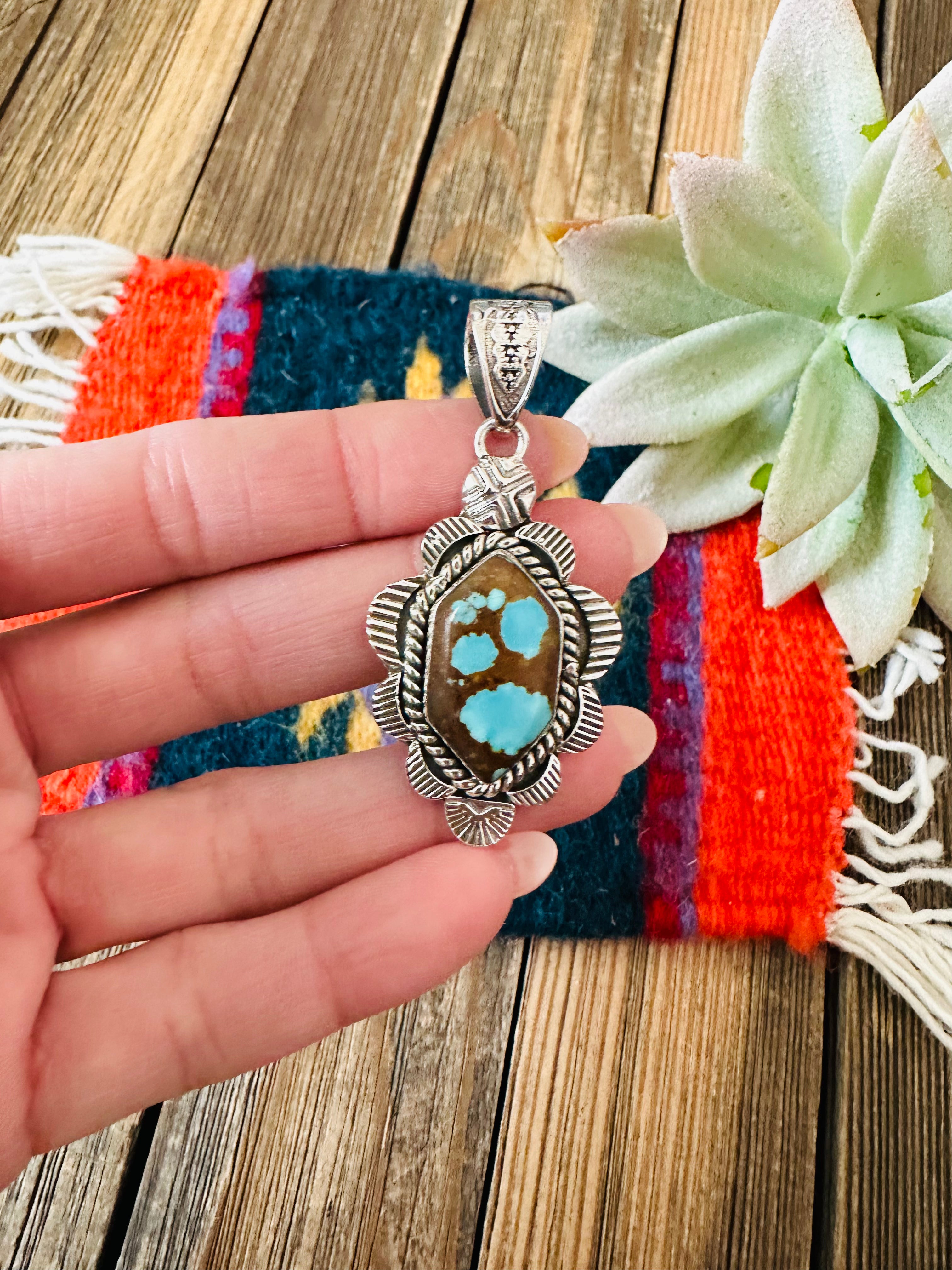 Handmade Sterling Silver & Number 8 Turquoise Pendant