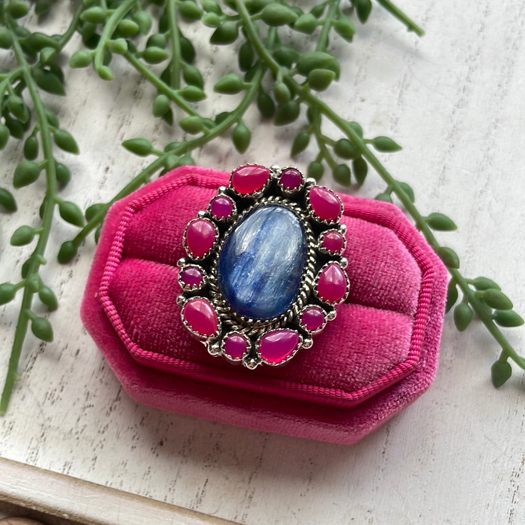 Nizhoni Kyanite, Pink Onyx & Sterling Silver Handmade Ring