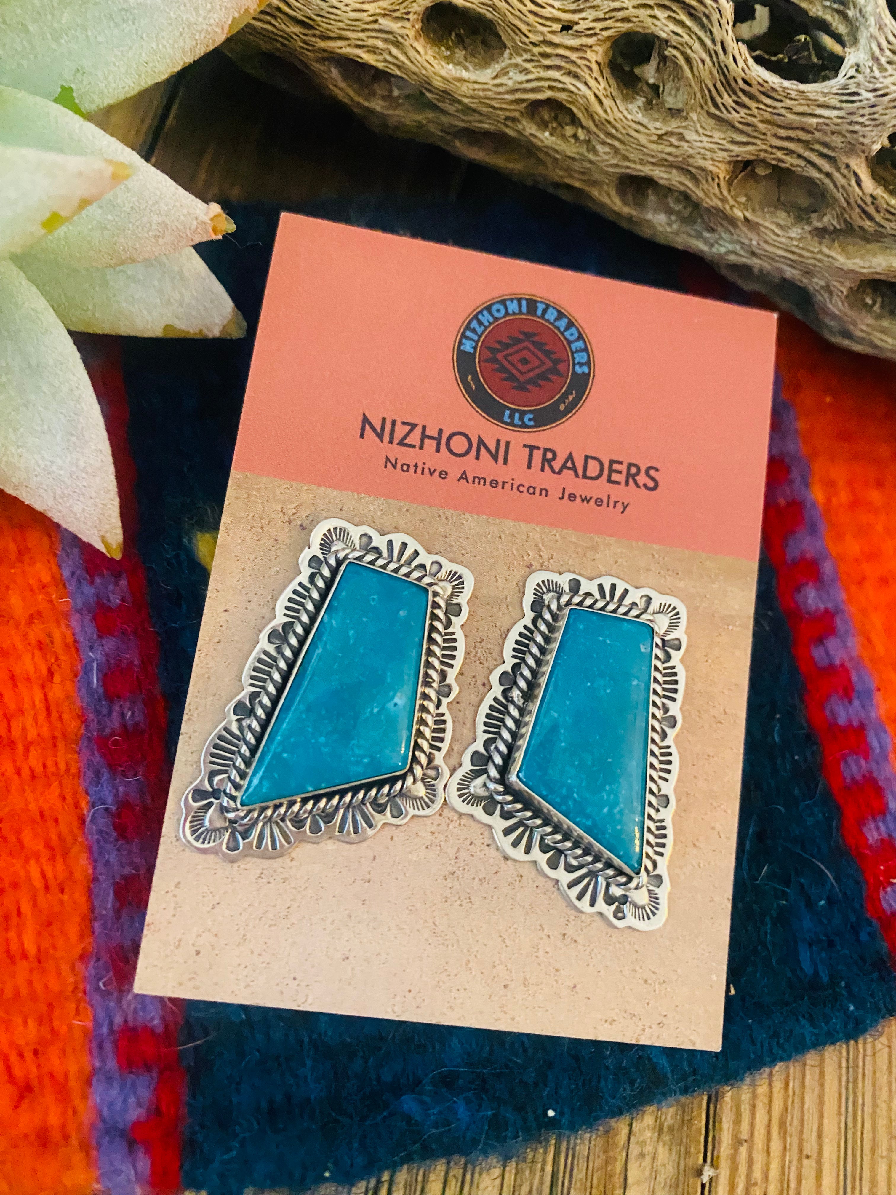 Navajo Sterling Silver & Turquoise Post Earrings