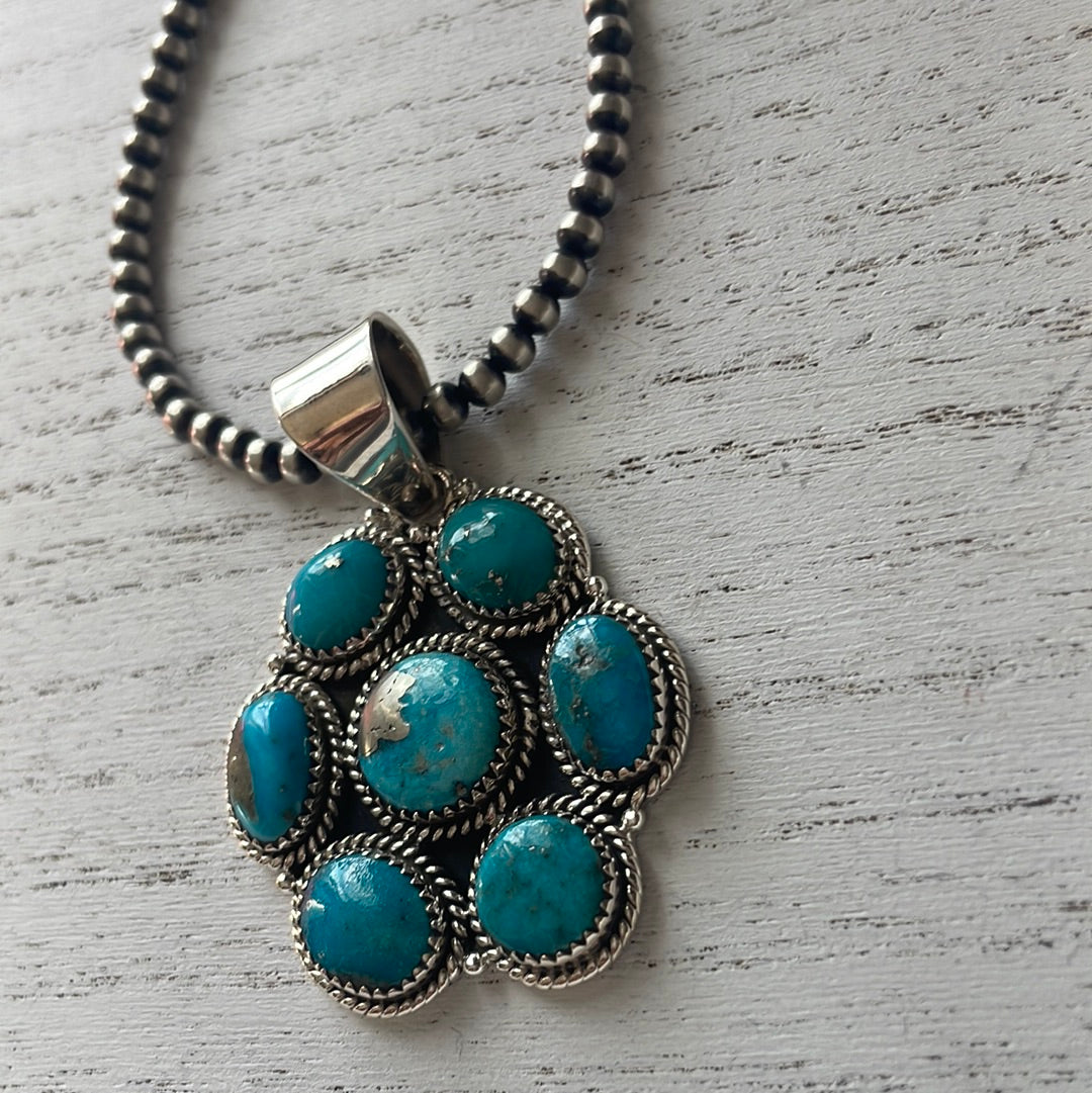 Handmade Sterling Silver & Turquoise Cluster Pendant