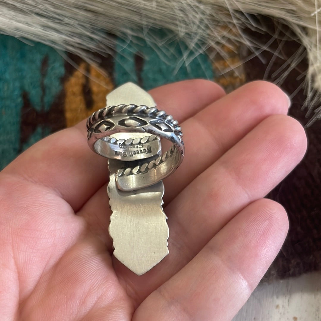 Navajo Spiny Sterling Silver Adjustable Ring Signed Russell Sam