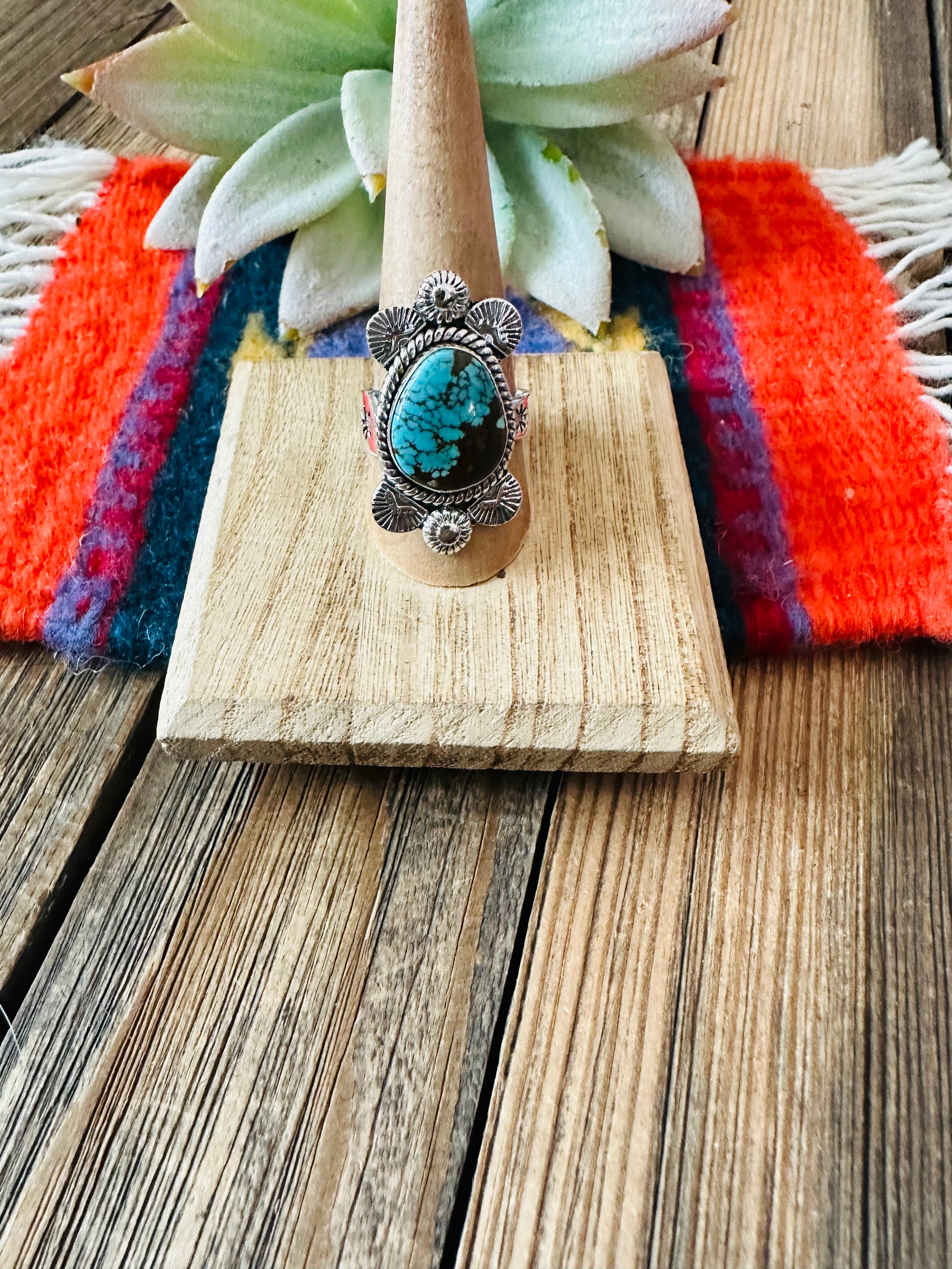 Handmade Sterling Silver & Number 8 Turquoise Adjustable Ring