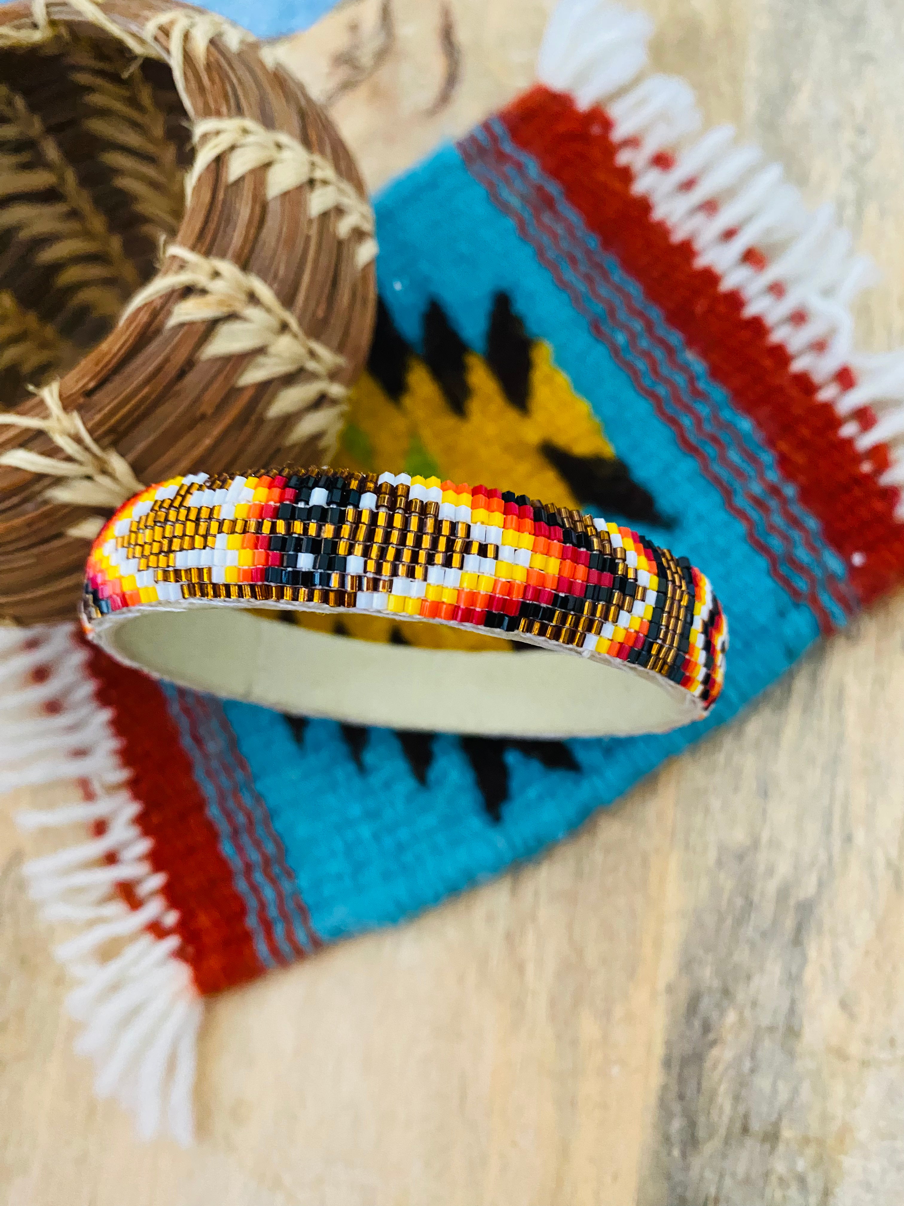 Navajo Made Beaded Leather Bangle Bracelet