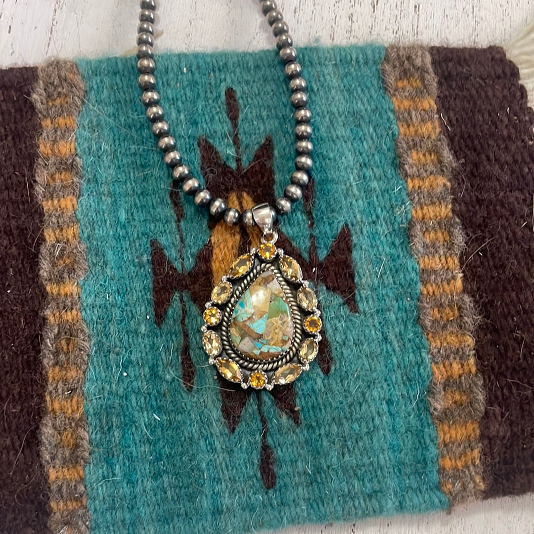 Handmade Sterling Silver, Turquoise & Topaz Cluster Pendant