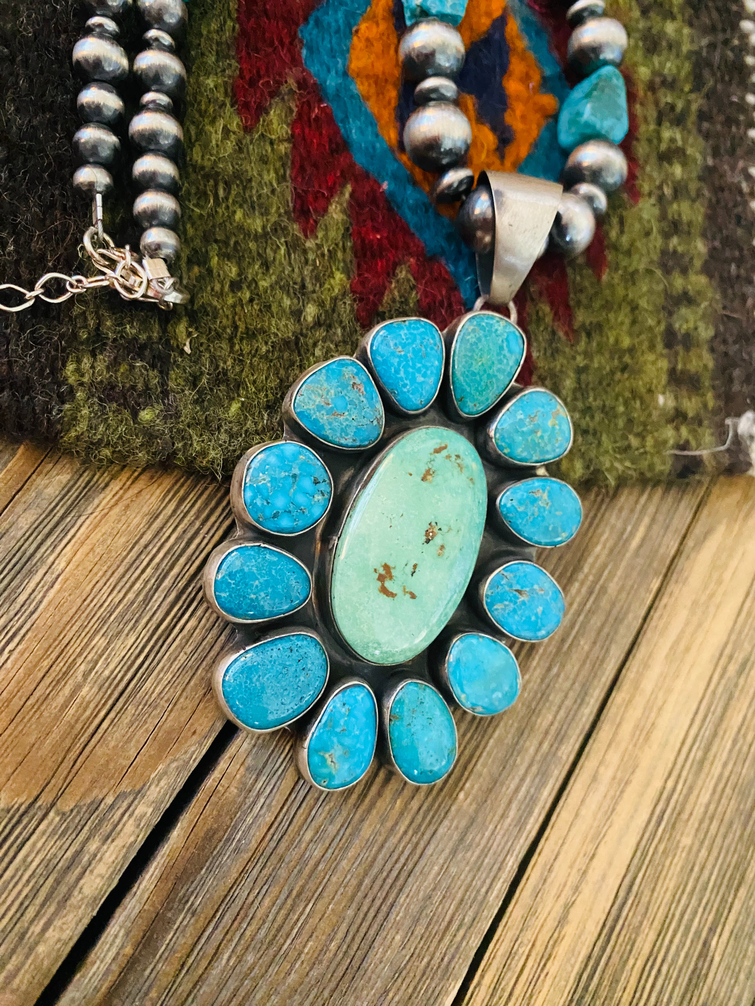 Navajo Sterling Silver & Turquoise Cluster Beaded Necklace