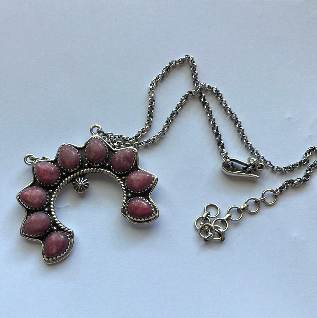 Handmade Sterling Silver & Rhodonite Naja Necklace Signed Nizhoni