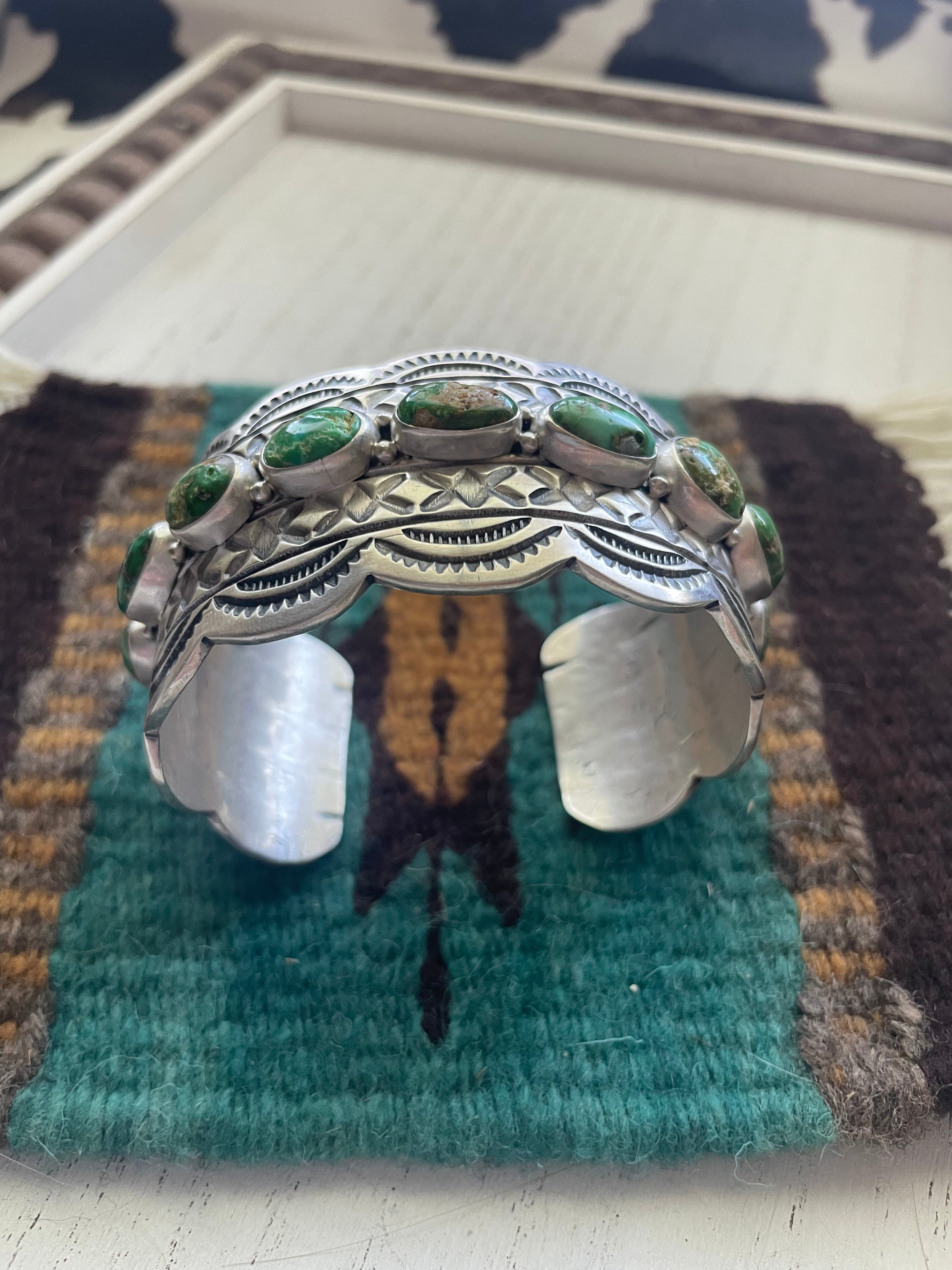 Navajo Sterling Sonoran Turquoise Bracelet Cuff Signed B Shorty