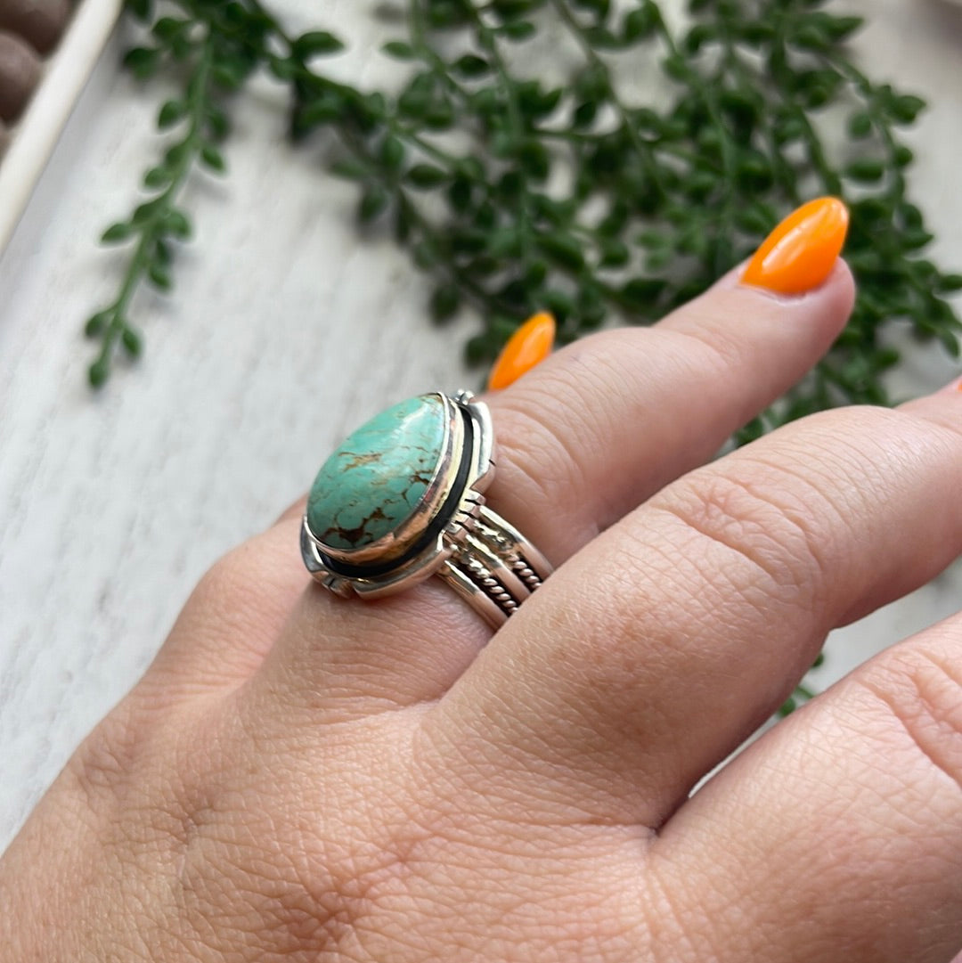 Navajo Large Single Stone Royston Turquoise Sterling Silver Ring