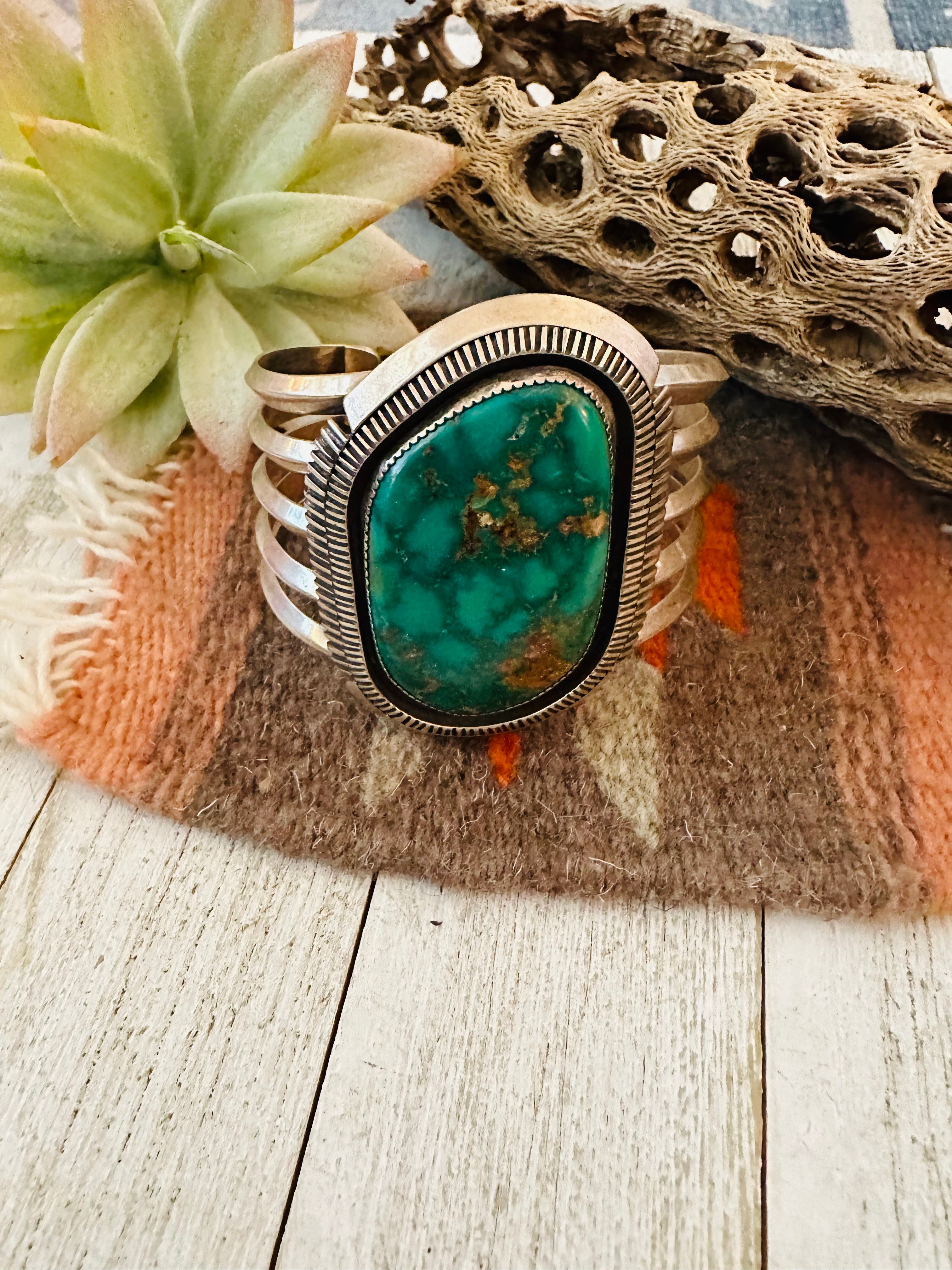 Navajo Old Pawn Vintage Royston Turquoise & Sterling Silver Cuff Bracelet