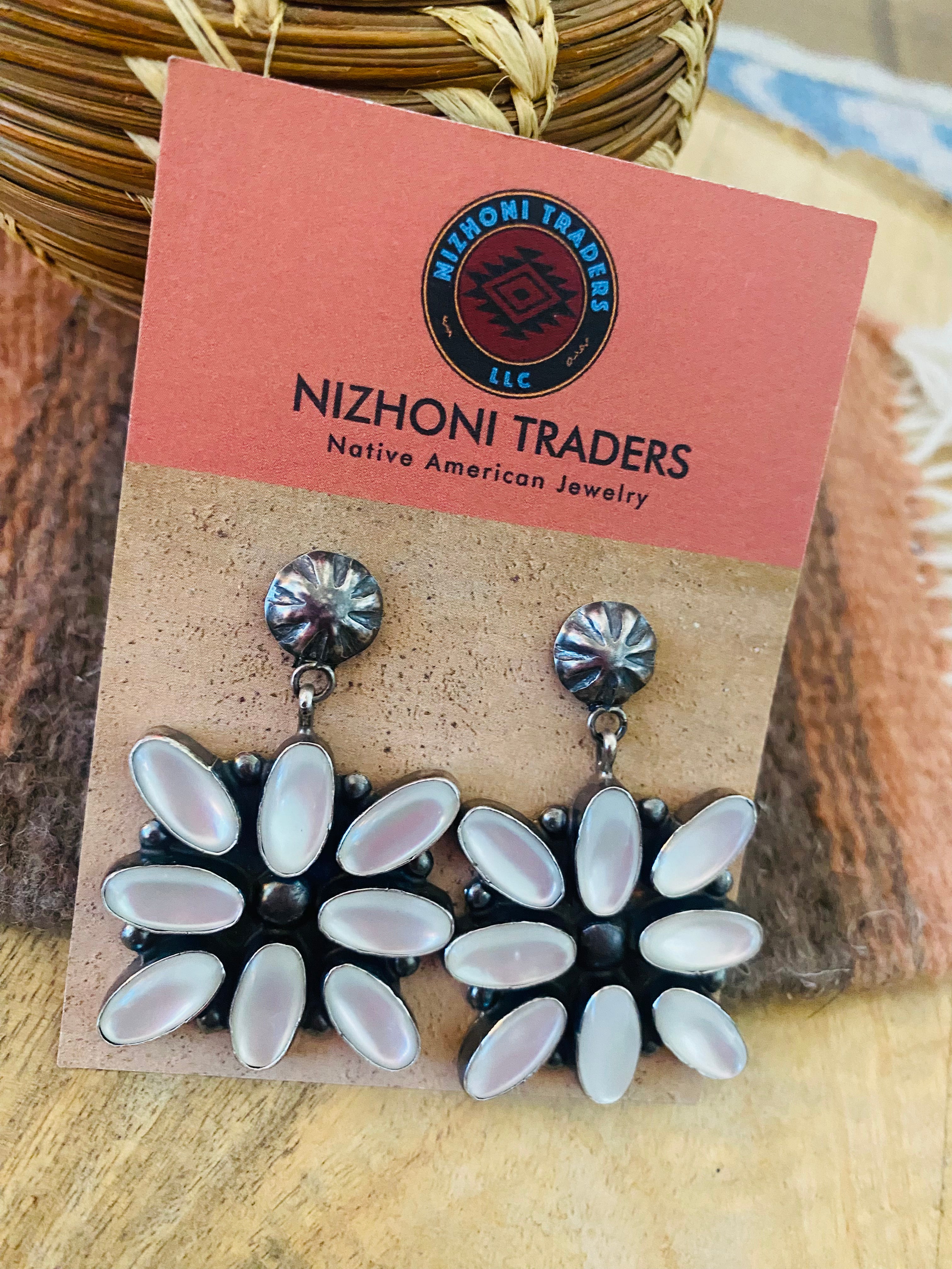 Navajo Mother of Pearl & Sterling Silver Dangle Earrings