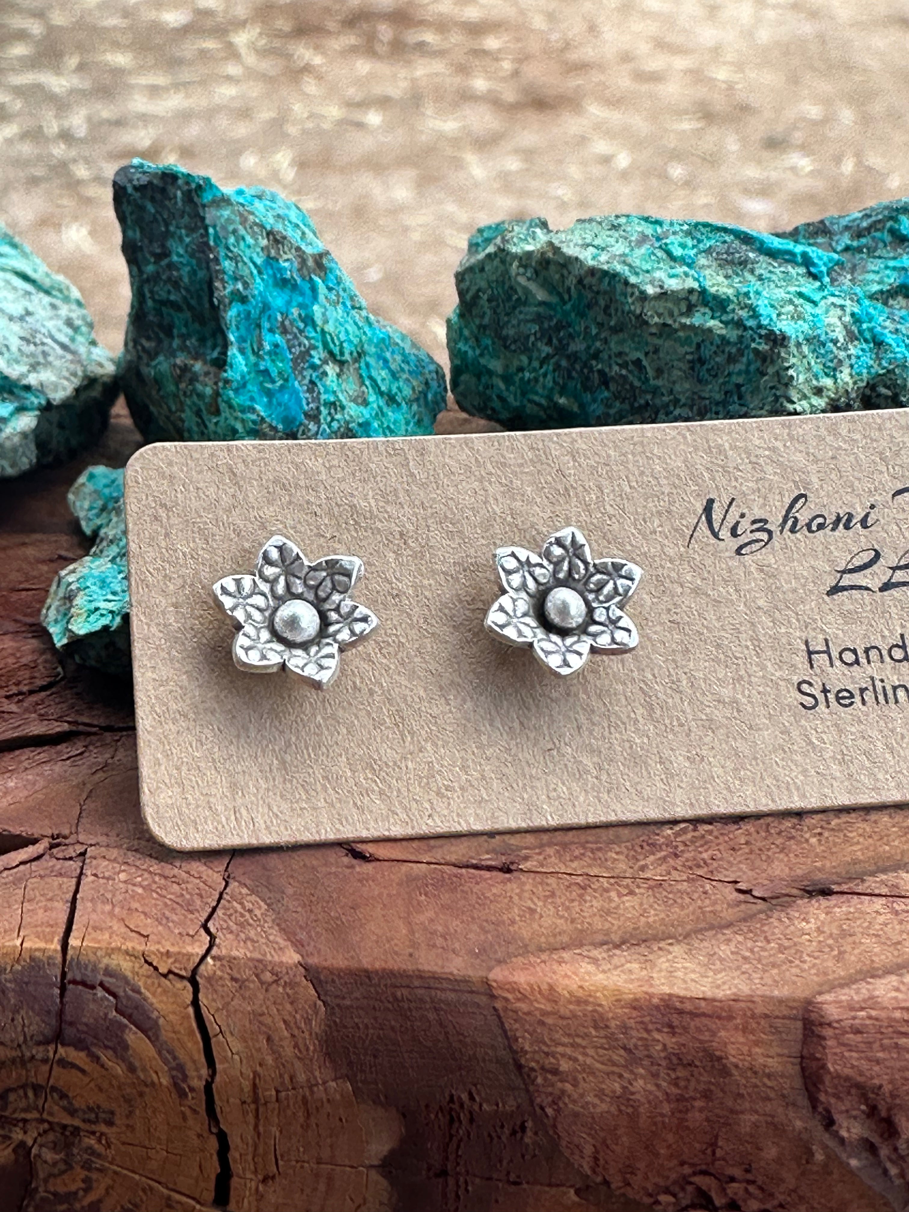 Handmade Sterling Silver Nizhoni Flower Post Earrings