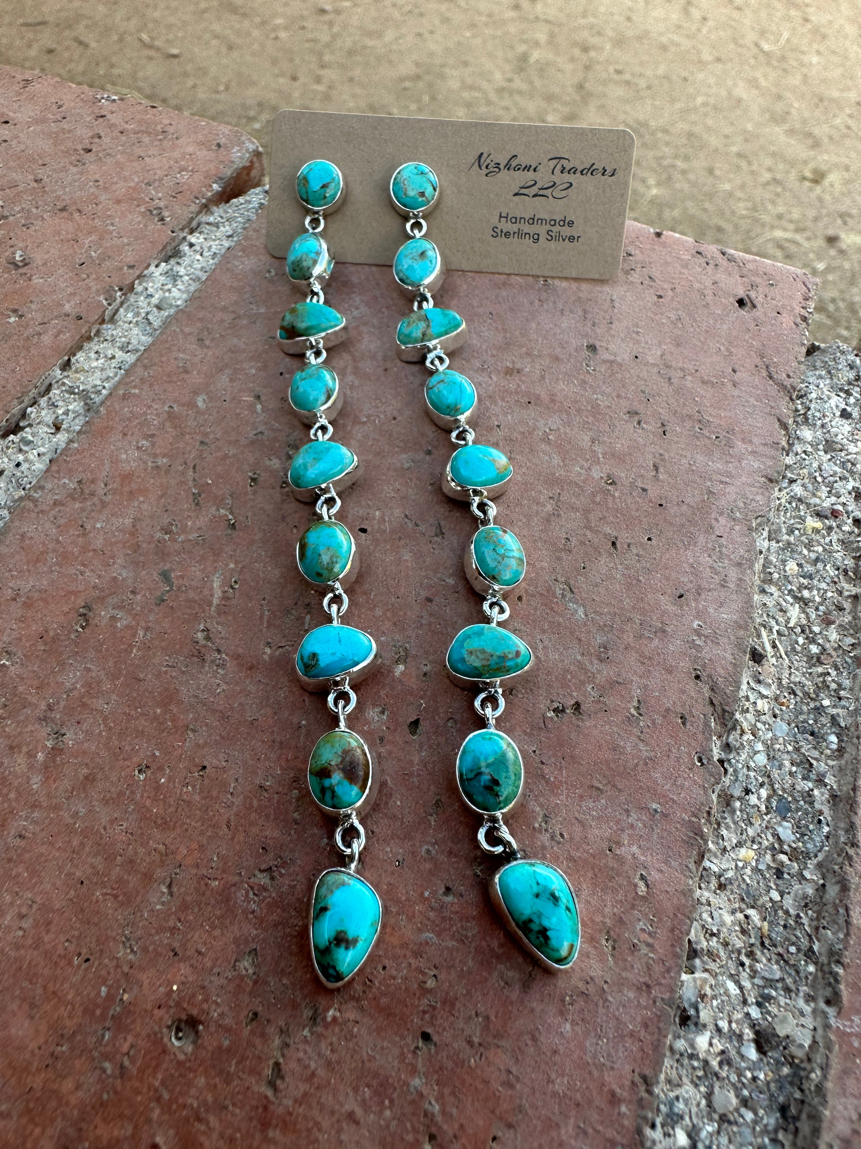 Cassidy Collection Handmade Honky Tonk Natural Royston  Turquoise and Sterling Silver Dangles