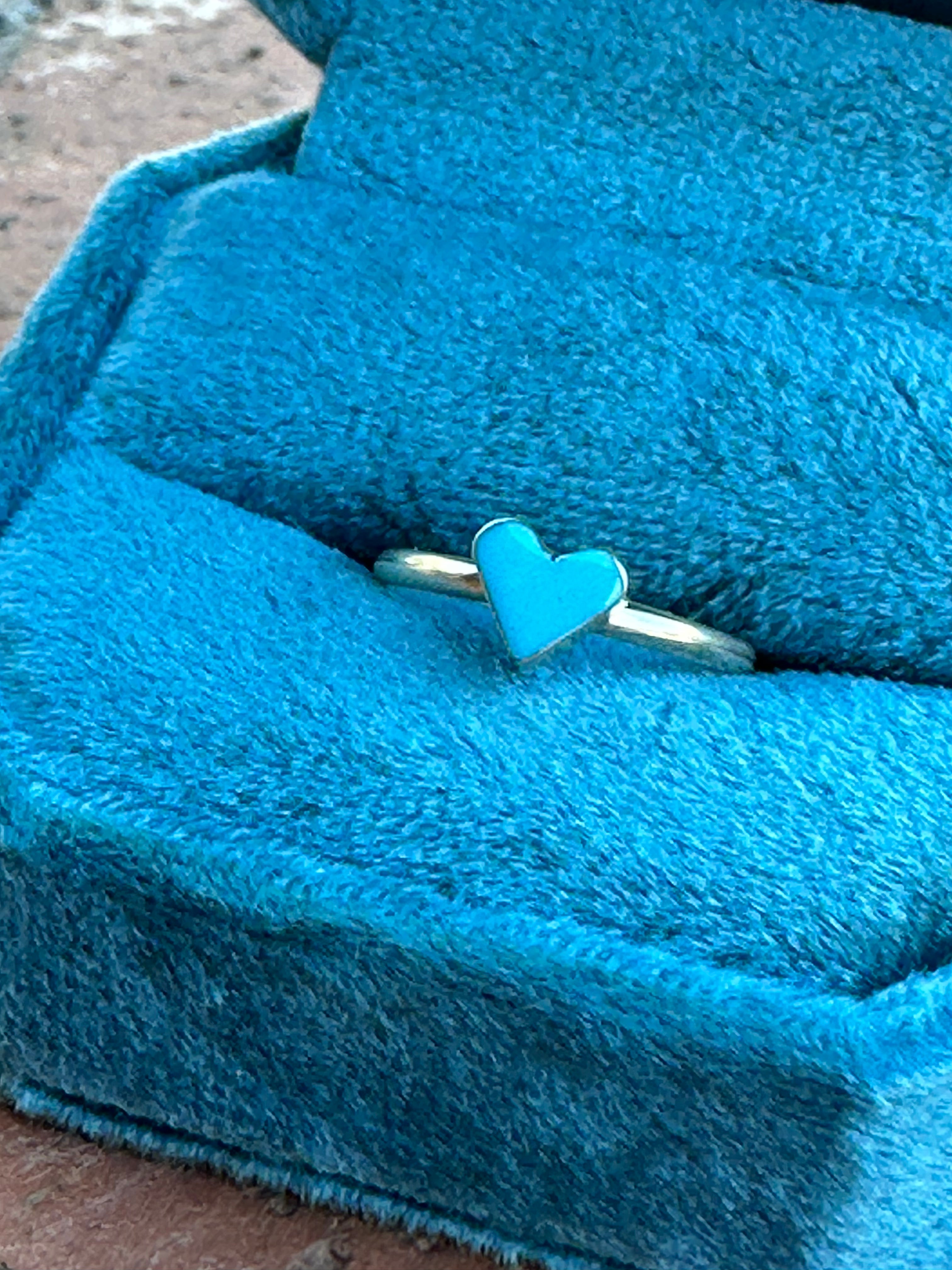 Navajo Turquoise & Stamped Sterling Silver Heart Ring