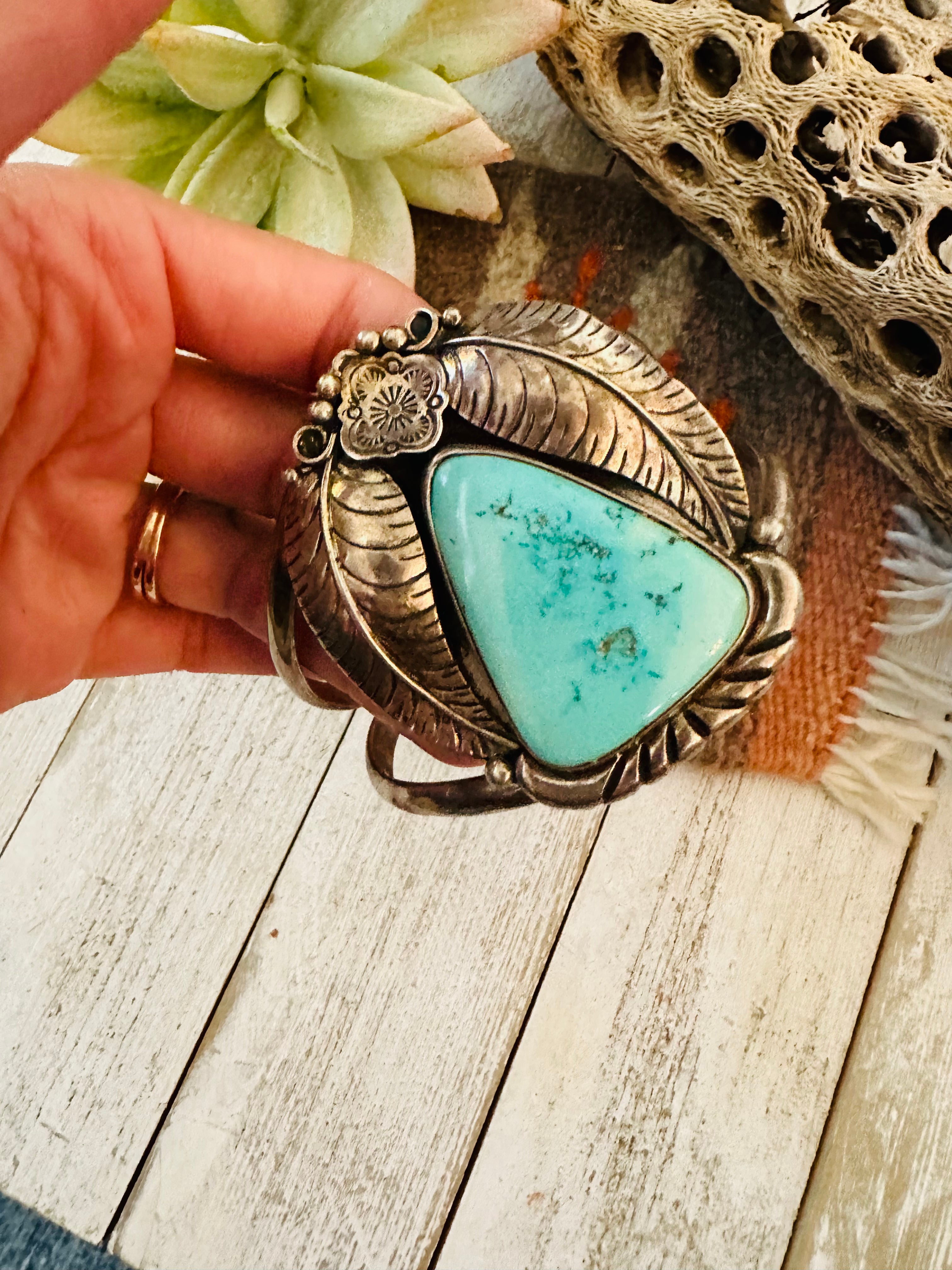 Navajo Old Pawn Vintage Turquoise & Sterling Silver Cuff Bracelet