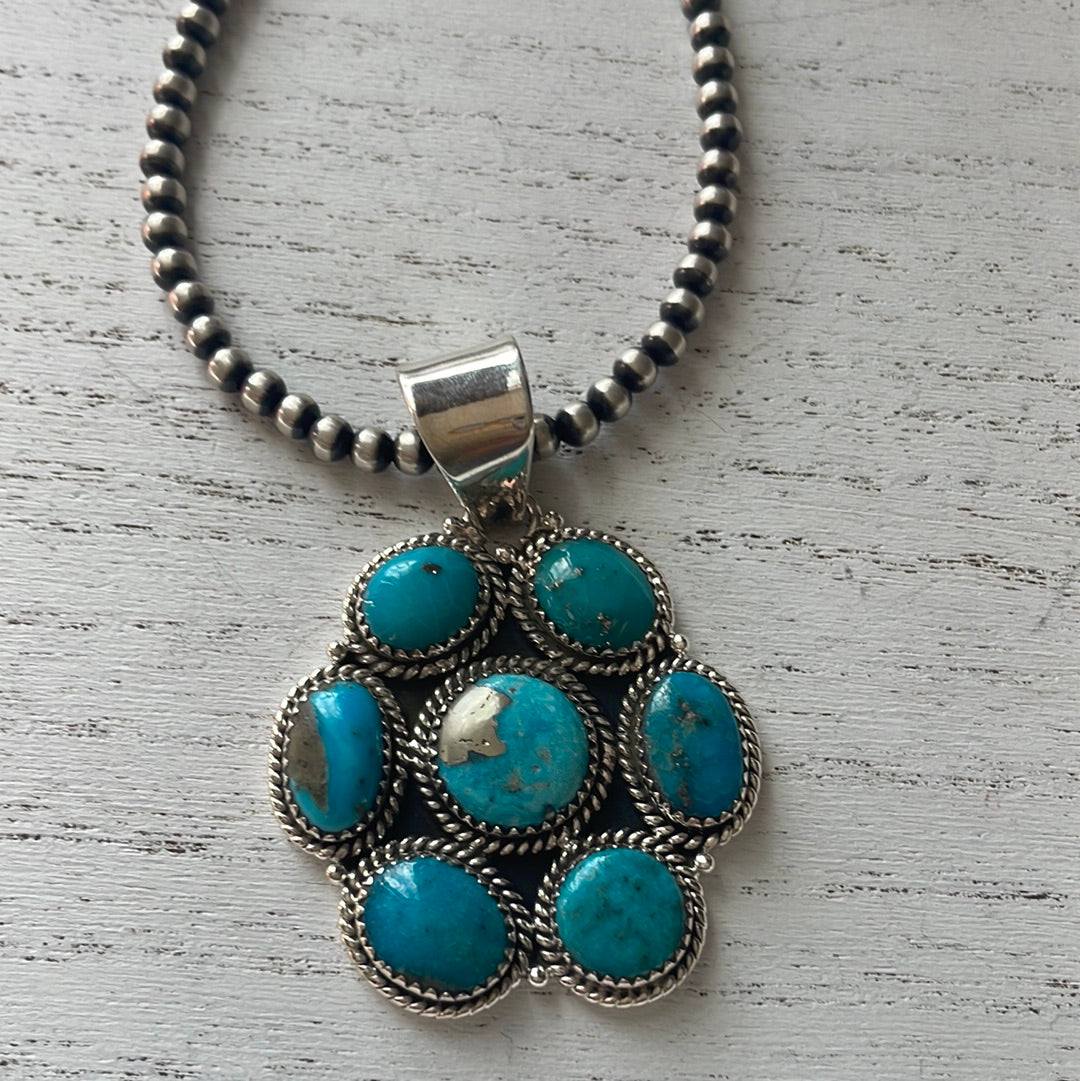 Handmade Sterling Silver & Turquoise Cluster Pendant