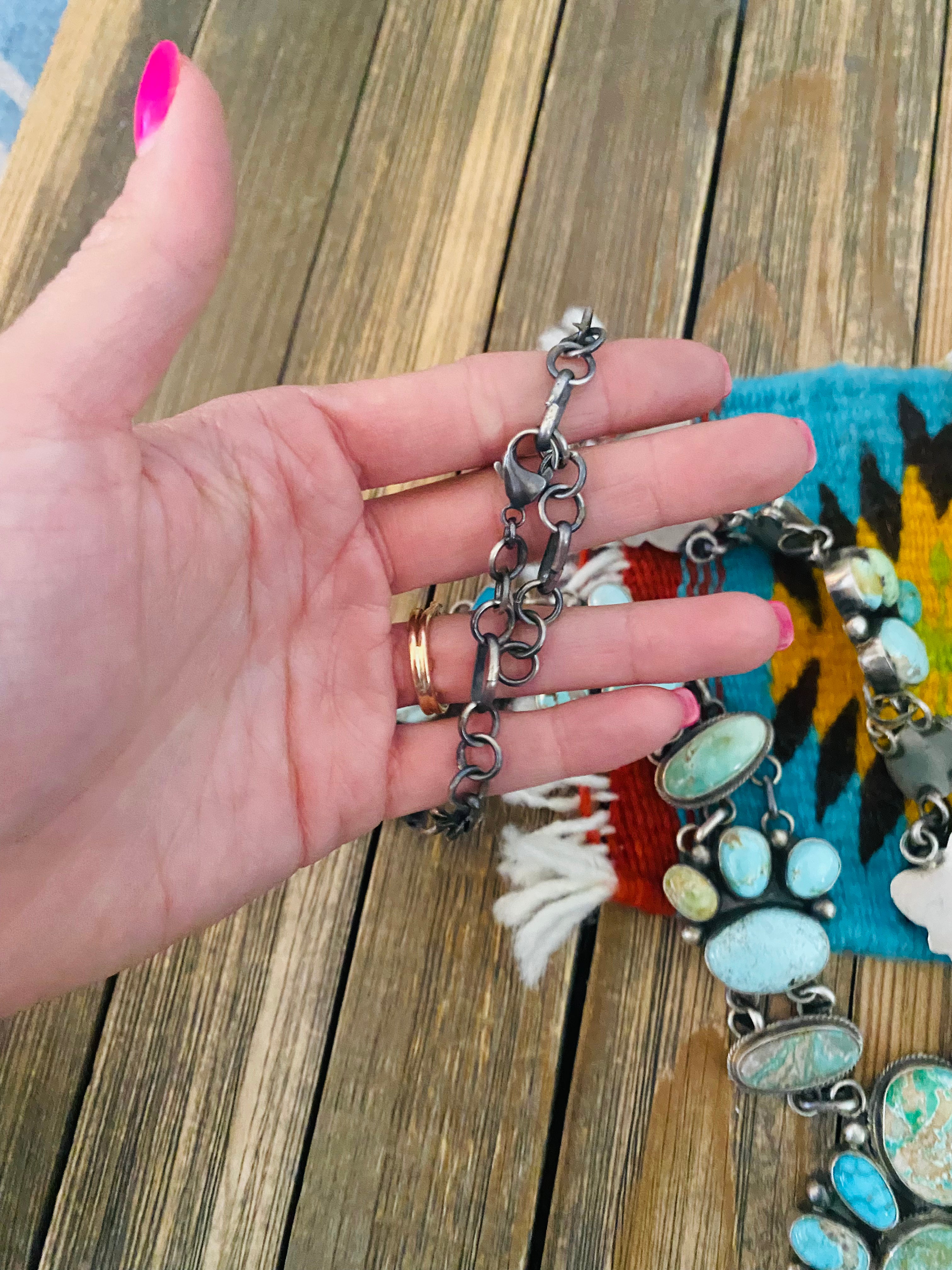 Stunning Navajo Carico Lake Turquoise & Sterling Silver Necklace Set