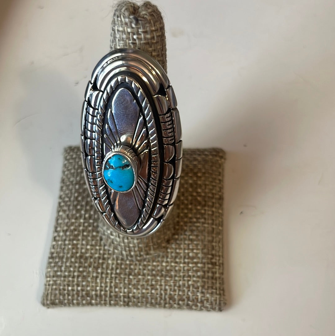 Navajo Sterling Silver & Turquoise Statement Ring Size 7.5.