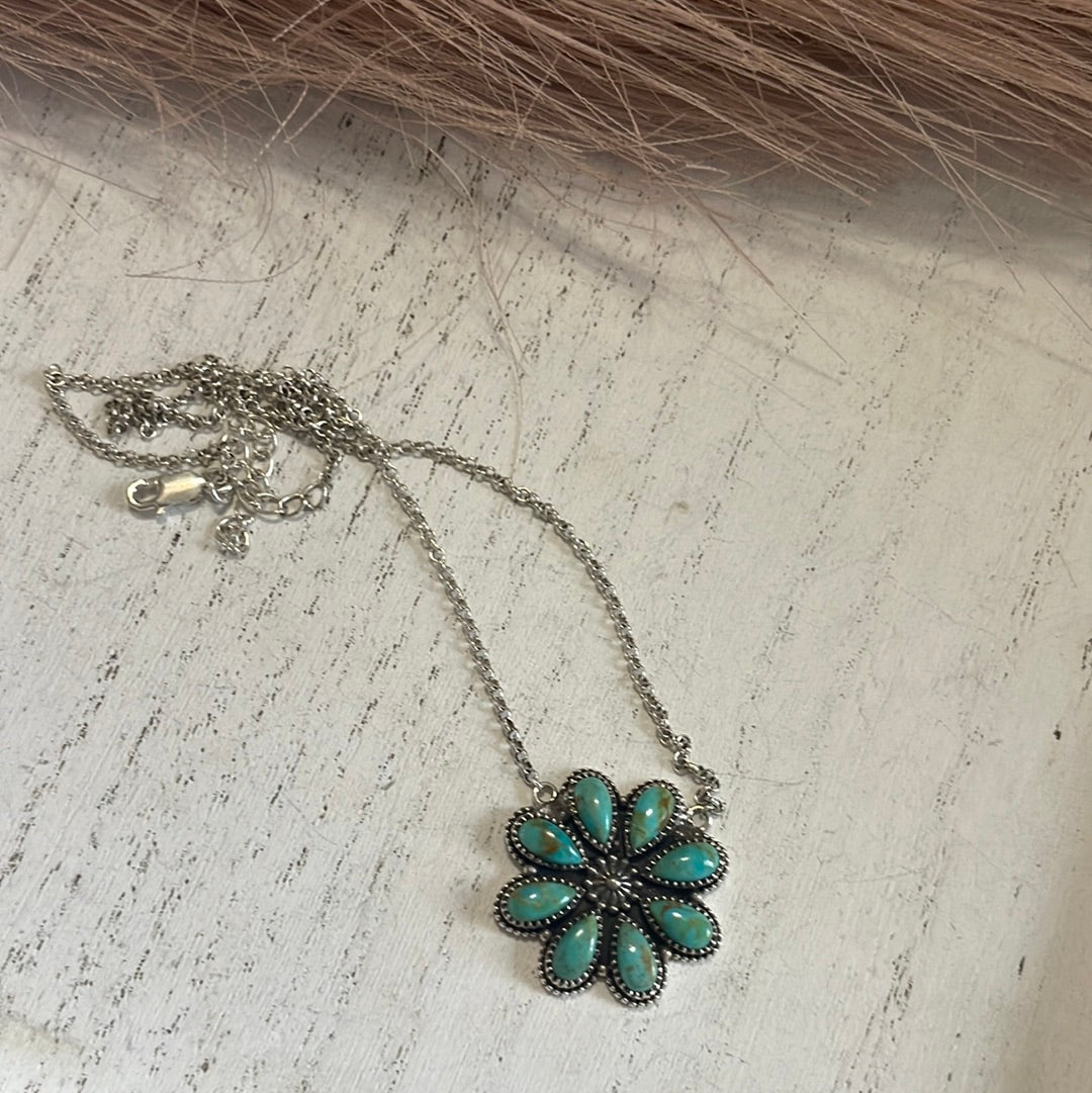 Handmade Sterling Silver & Turquoise Flower Necklace