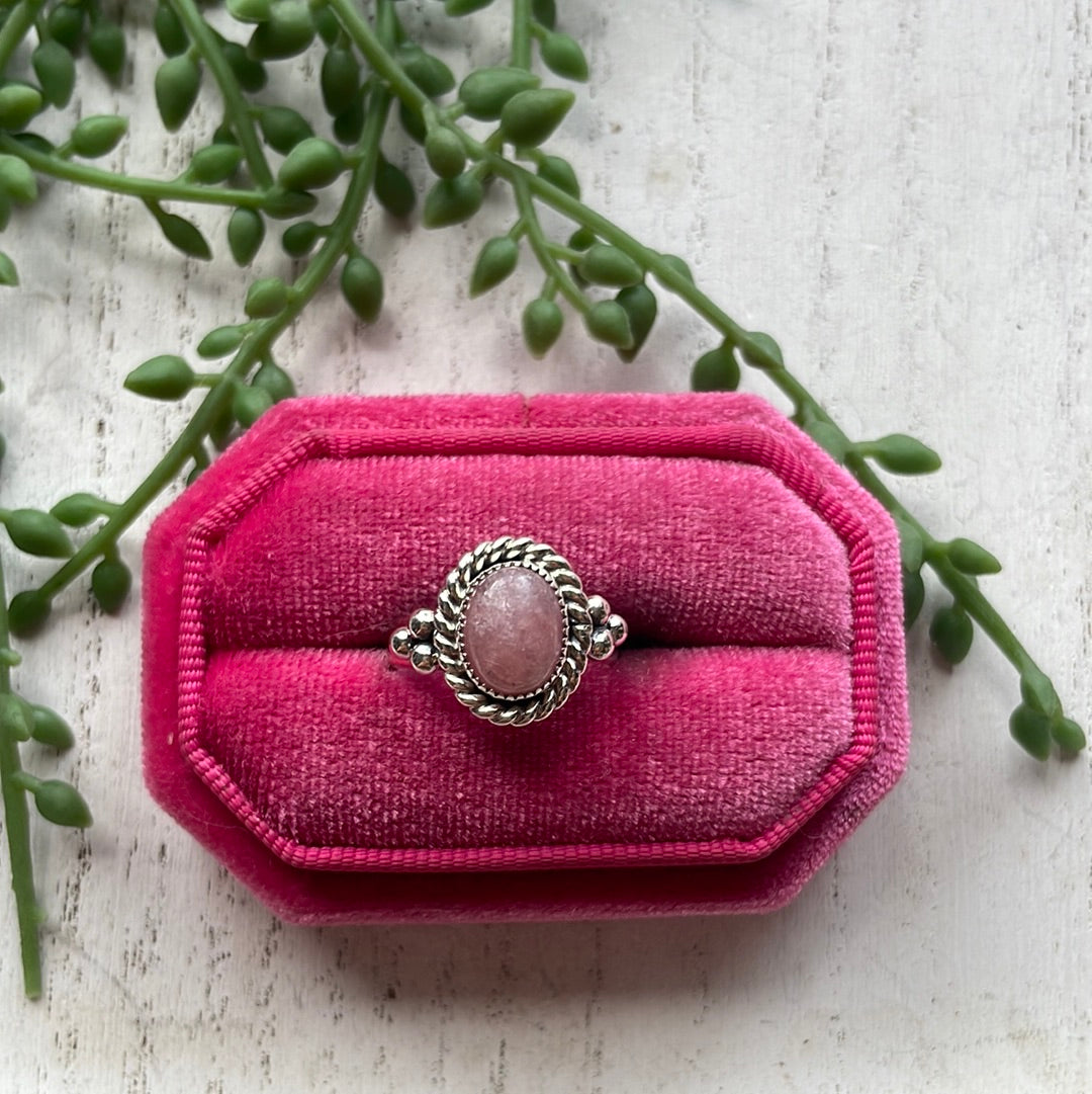 Navajo Sterling Silver & Rhodochrosite Round Ring