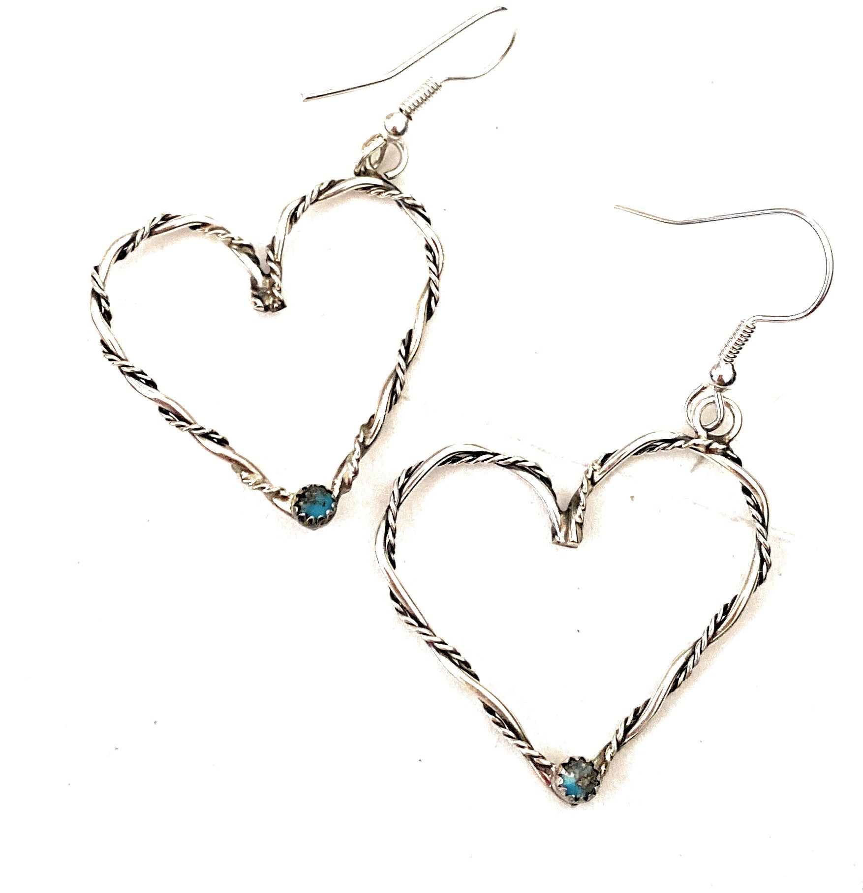 Handcrafted Turquoise & Sterling Silver Heart Dangle Earrings