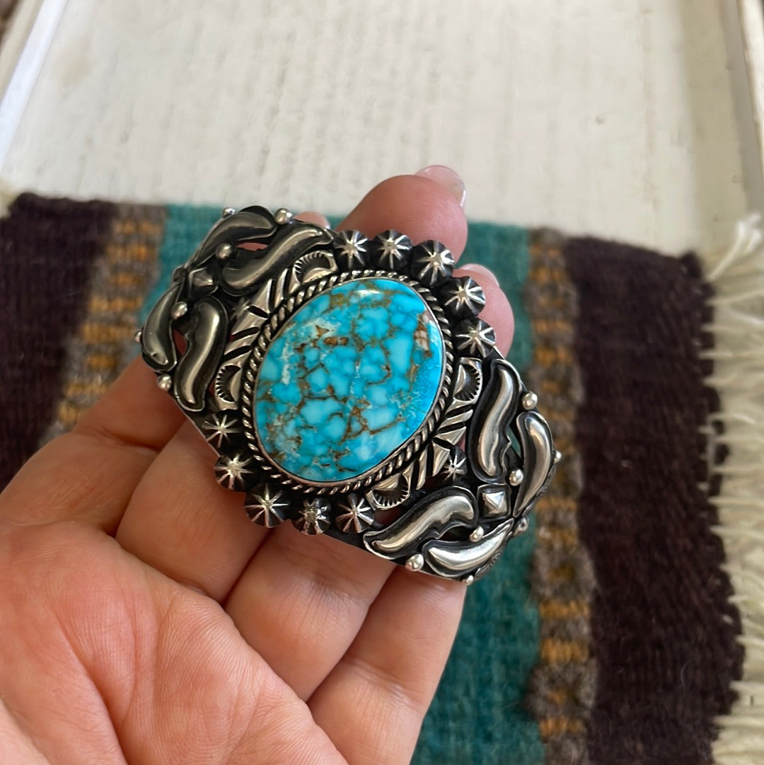 Navajo Turquoise & Sterling Silver Cuff Bracelet Signed Rick Werito