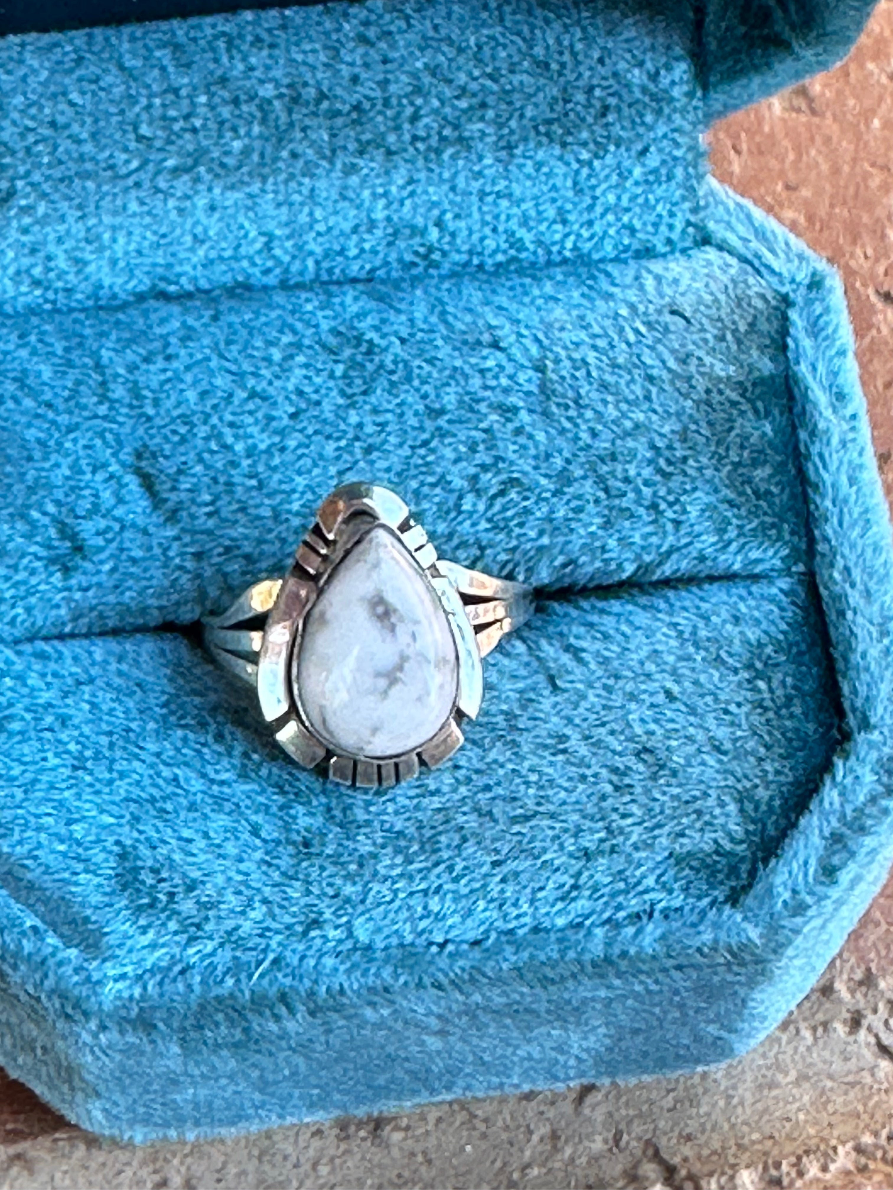 Navajo Sterling Silver & White Buffalo Teardrop Ring