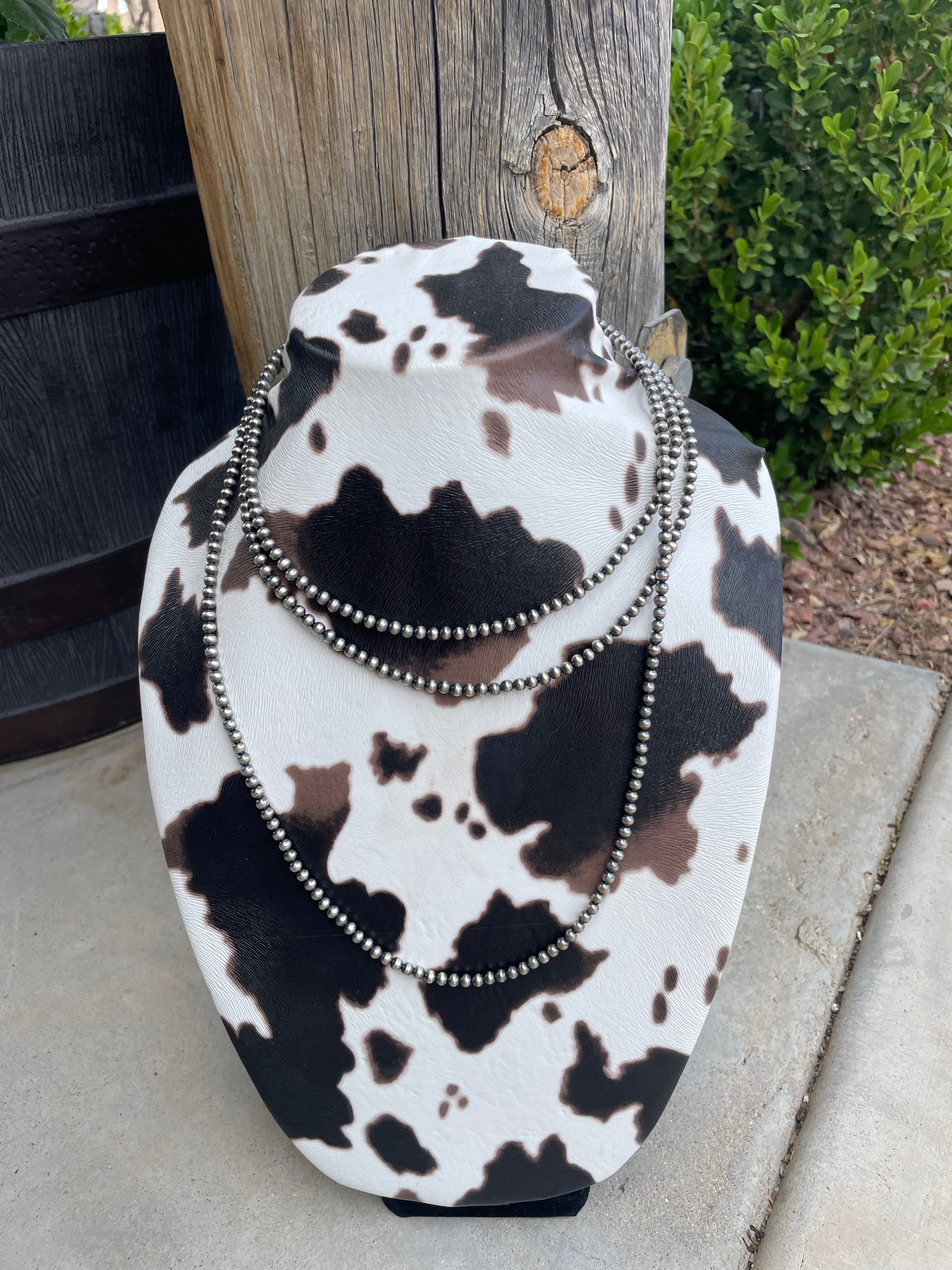 Handmade Sterling Silver 4mm Beaded Necklace 60”