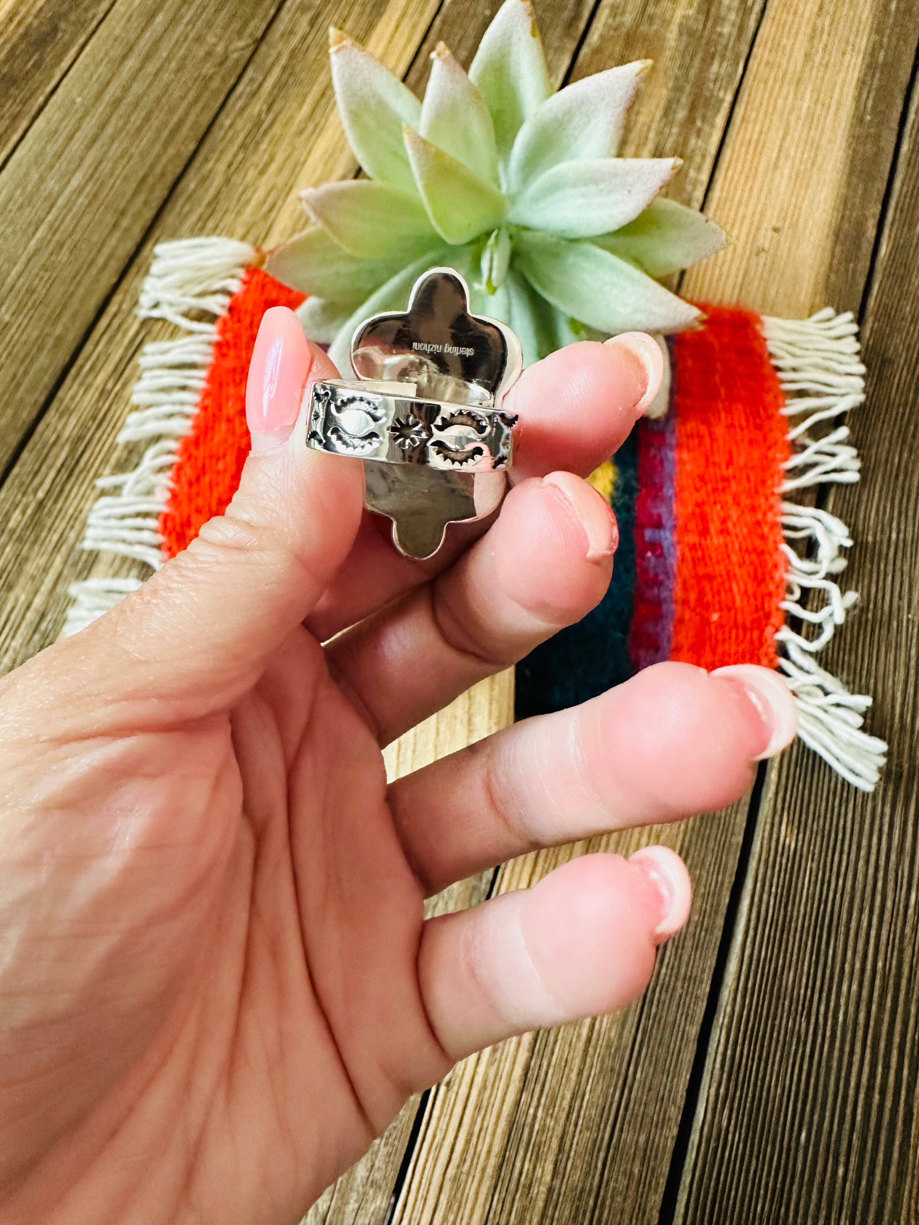 Handmade Sterling Silver & Number 8 Turquoise Adjustable Ring