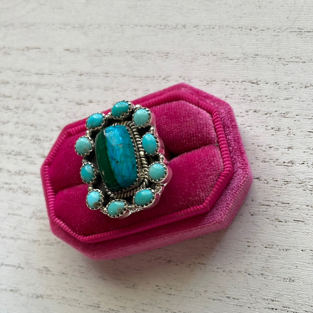 Beautiful Handmade Turquoise And Sterling Silver Adjustable Ring Signed Nizhoni