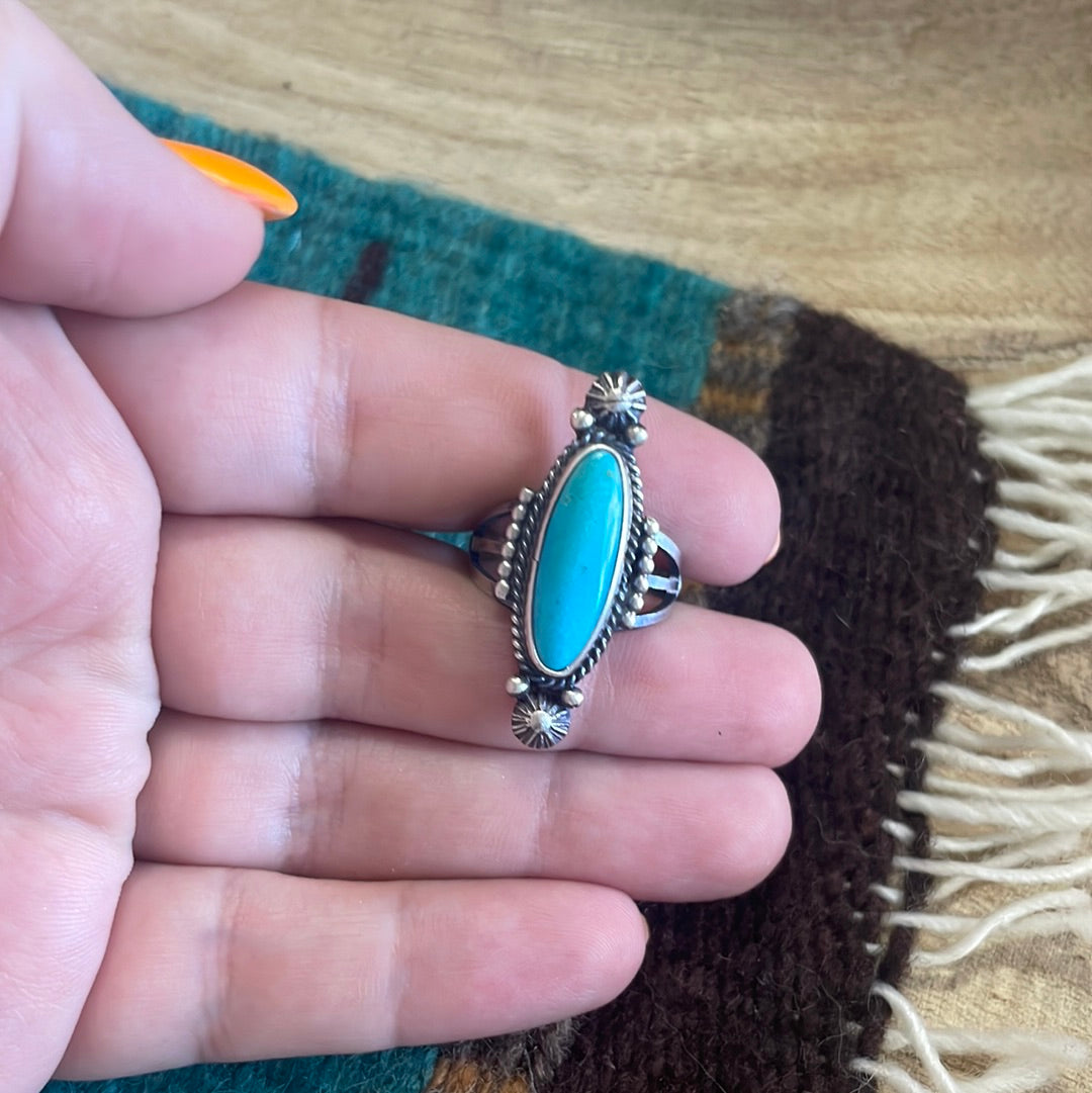 Navajo Single Stone Oval Turquoise Sterling Silver Ringqq