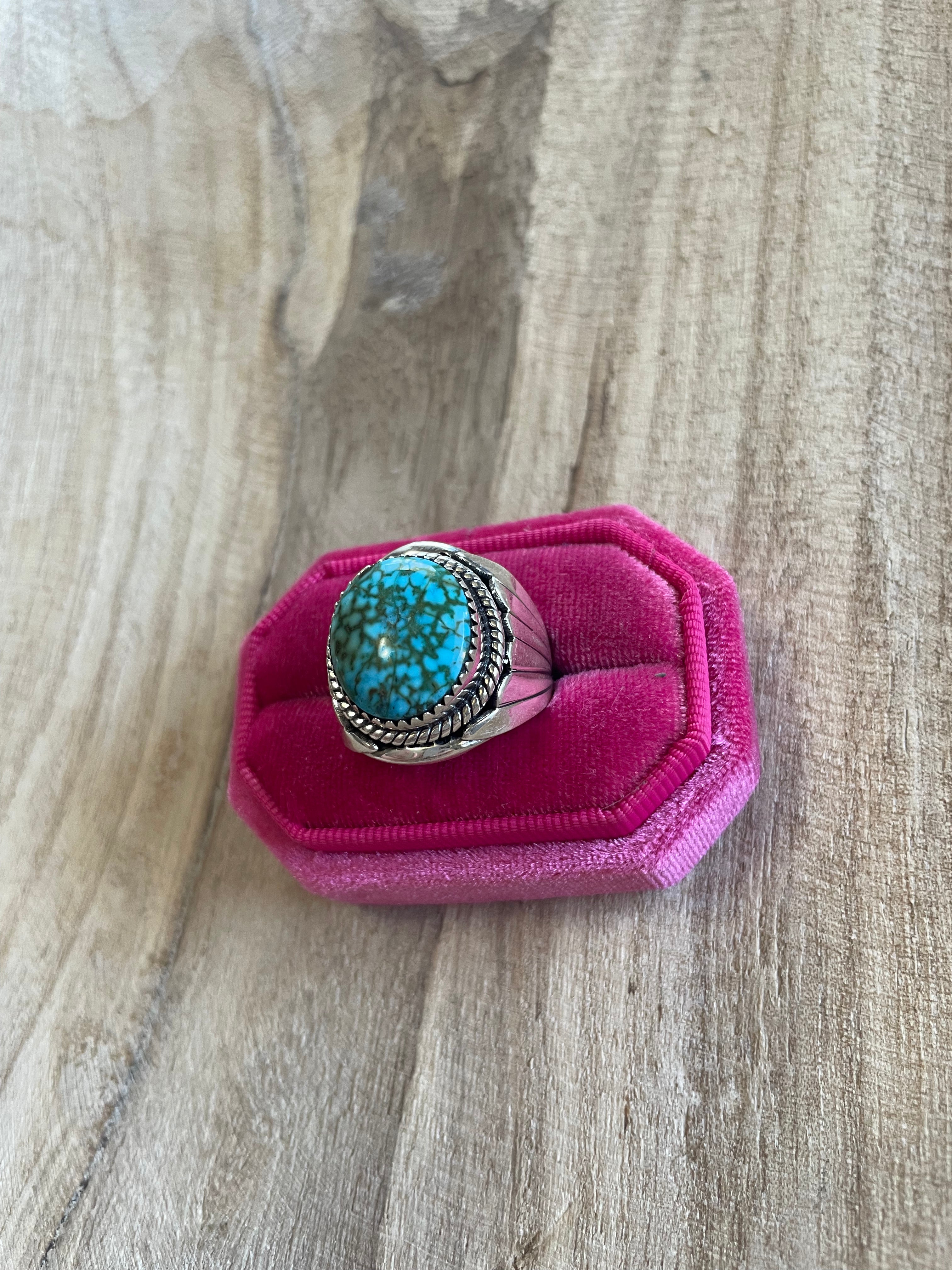 Navajo Sterling Kingman Web Turquoise Men’s Ring Size 7.5