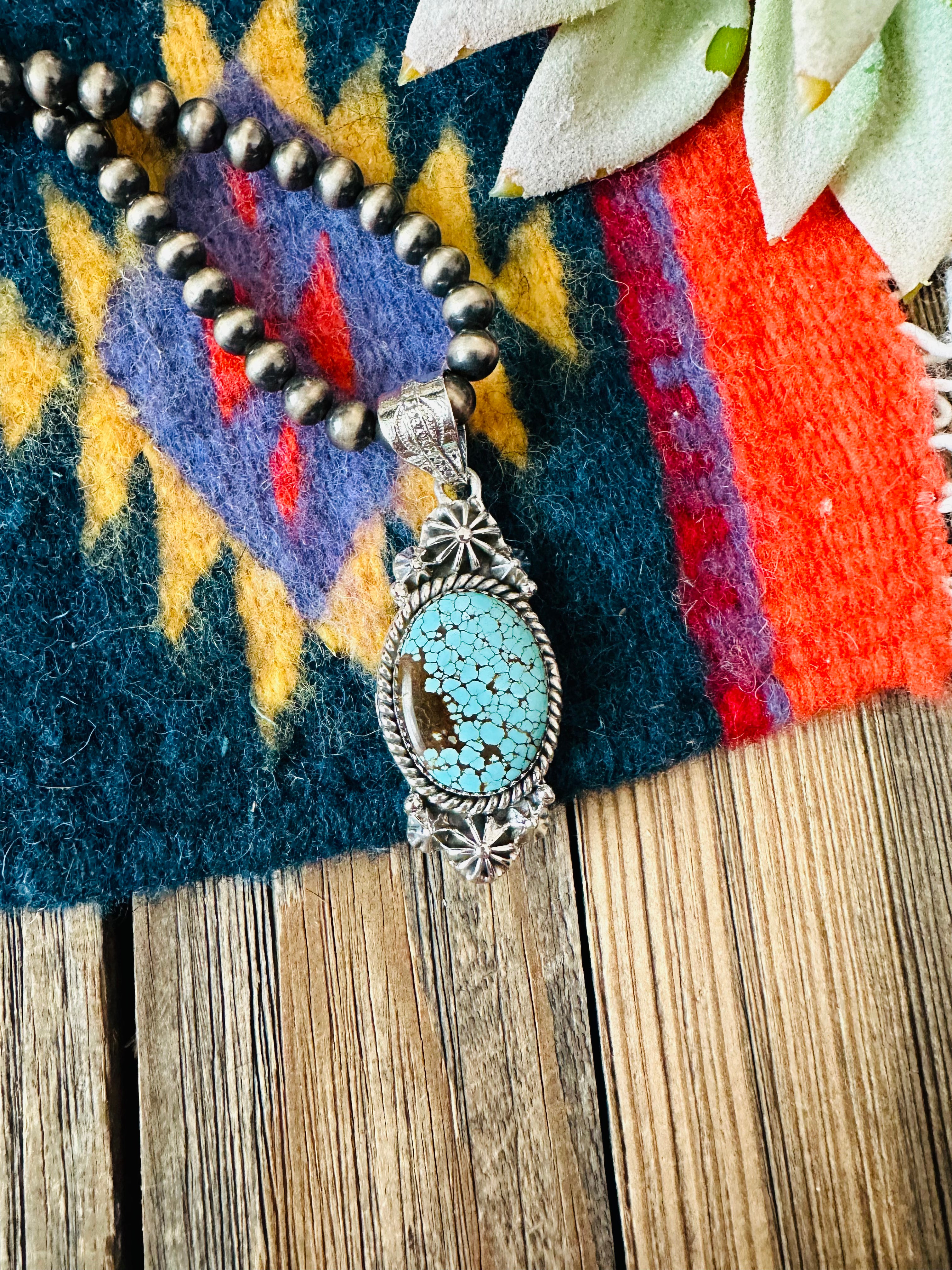 Handmade Sterling Silver & Number 8 Turquoise Pendant