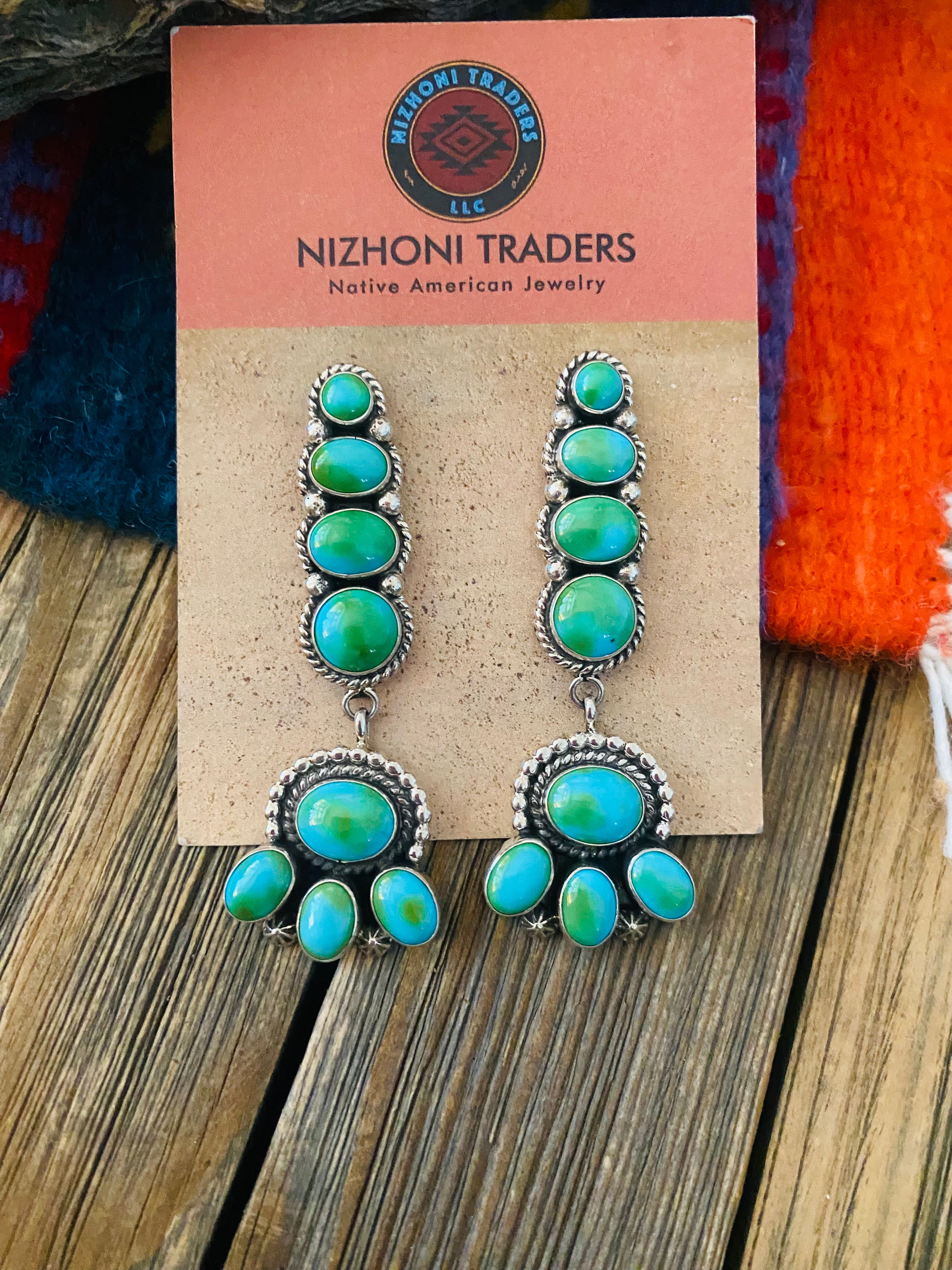 Navajo Sterling Silver & Sonoran Gold Turquoise Dangle Earrings by Lucinda Linkin