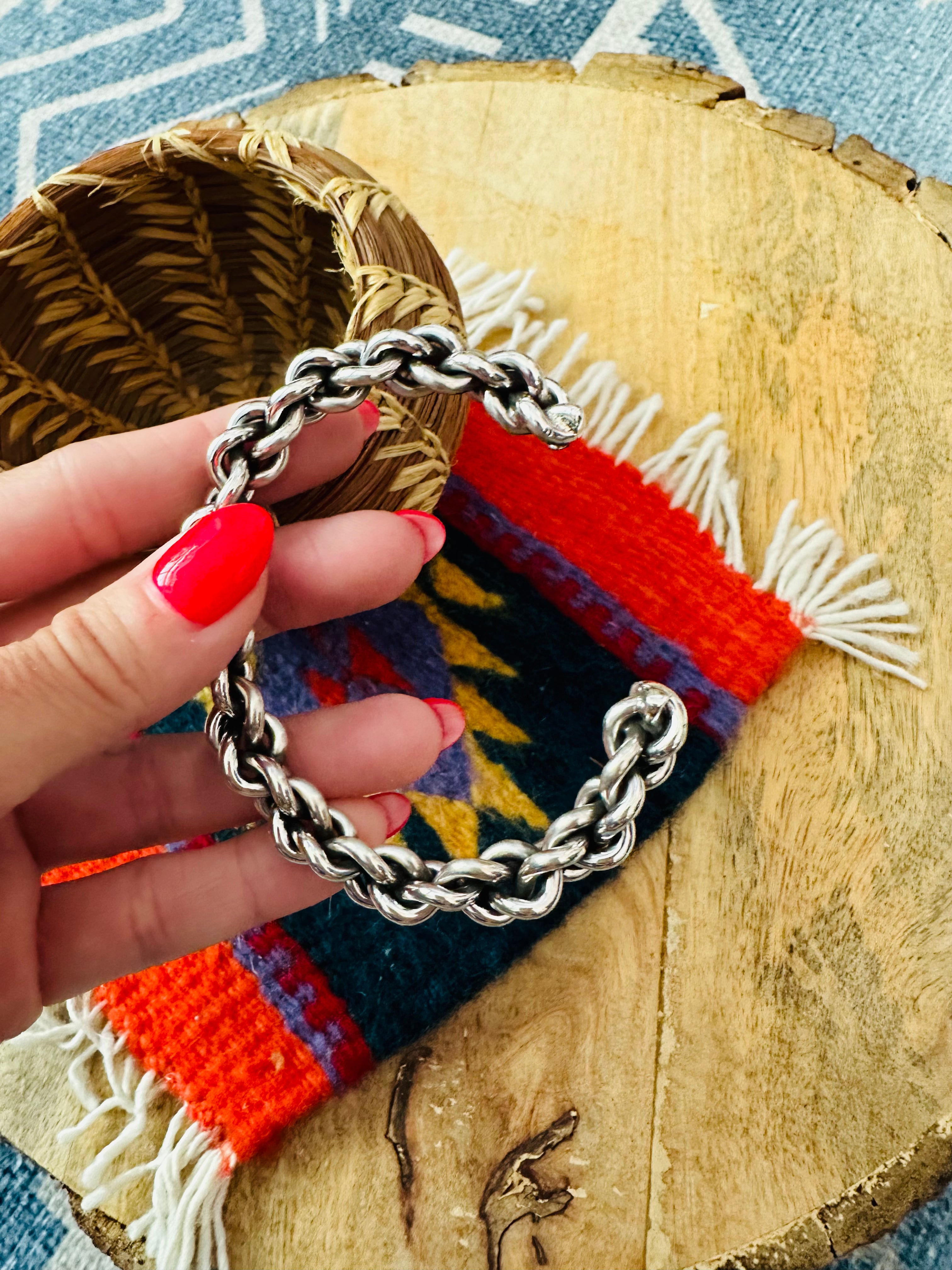 Navajo Sterling Silver Chain Cuff Bracelet