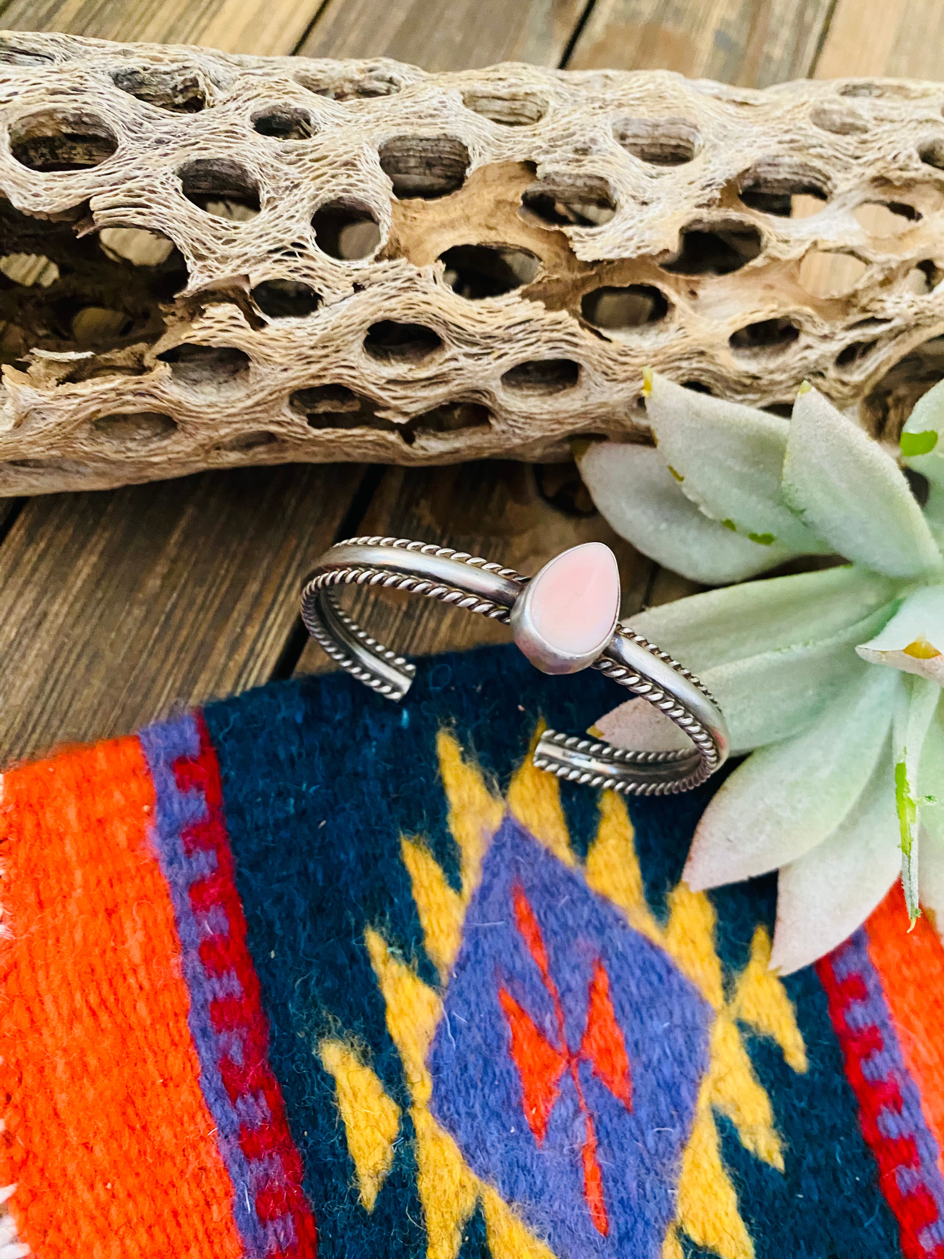 Navajo Queen Pink Conch Shell & Sterling Silver Cuff Bracelet