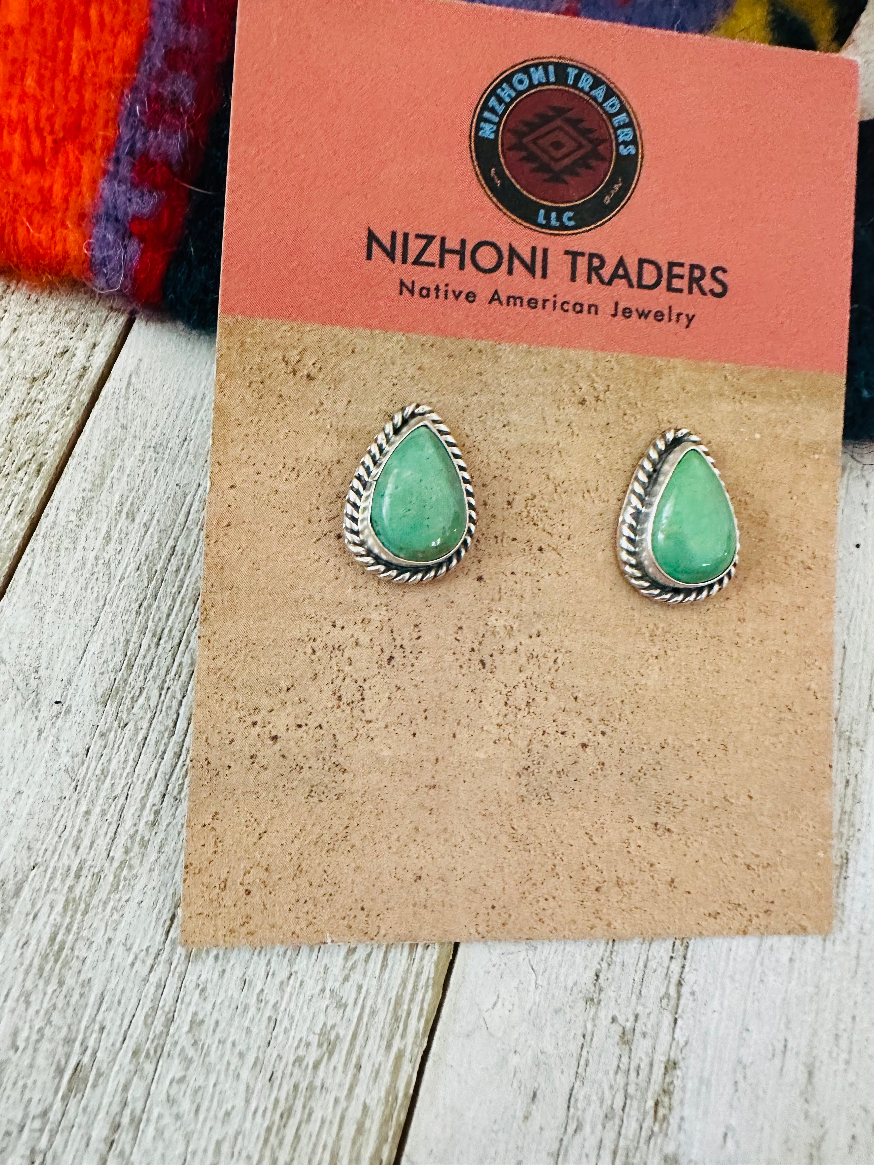 Navajo Turquoise & Sterling Silver Teardrop Stud Earrings