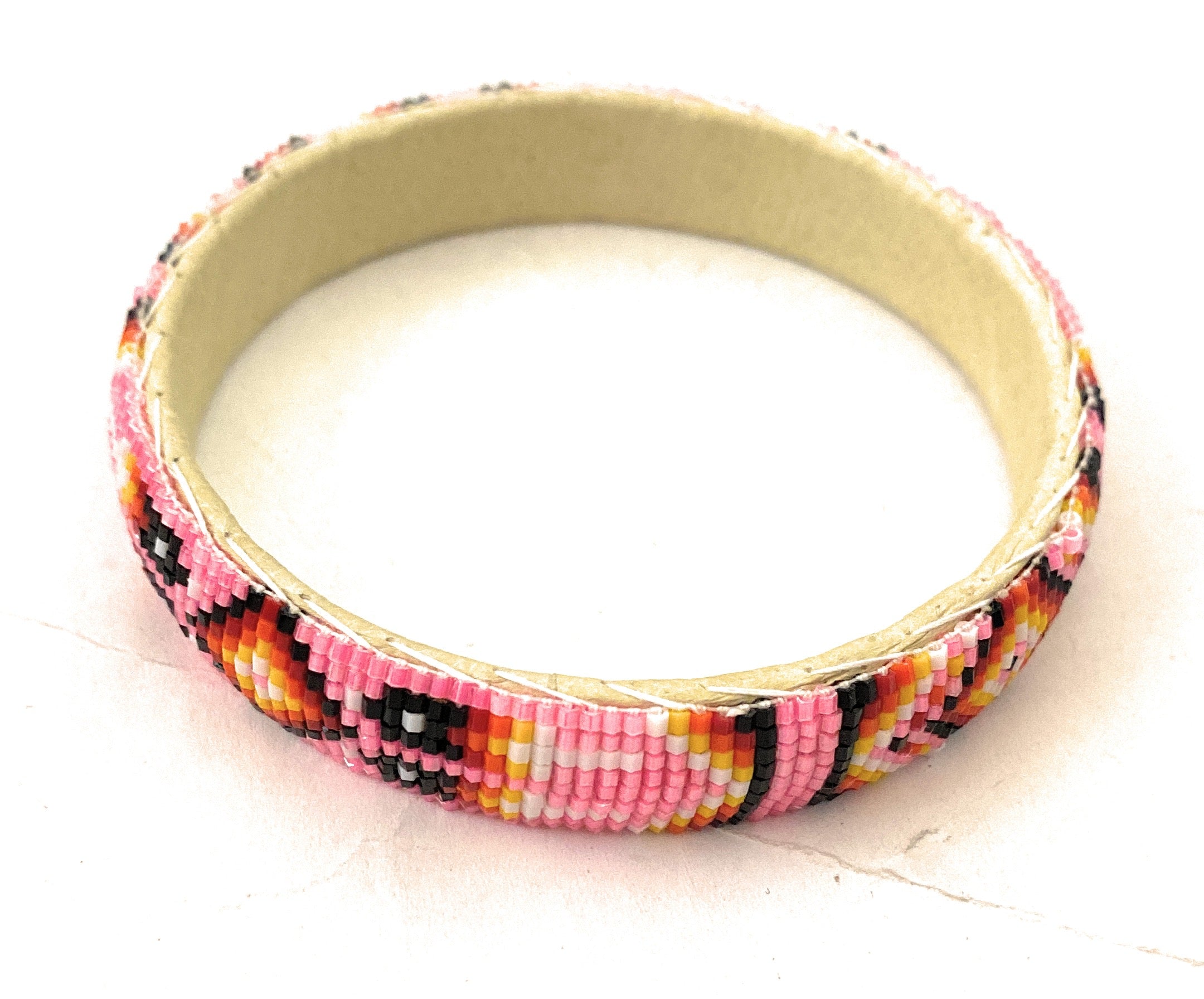 Navajo Made Beaded Leather Bangle Bracelet