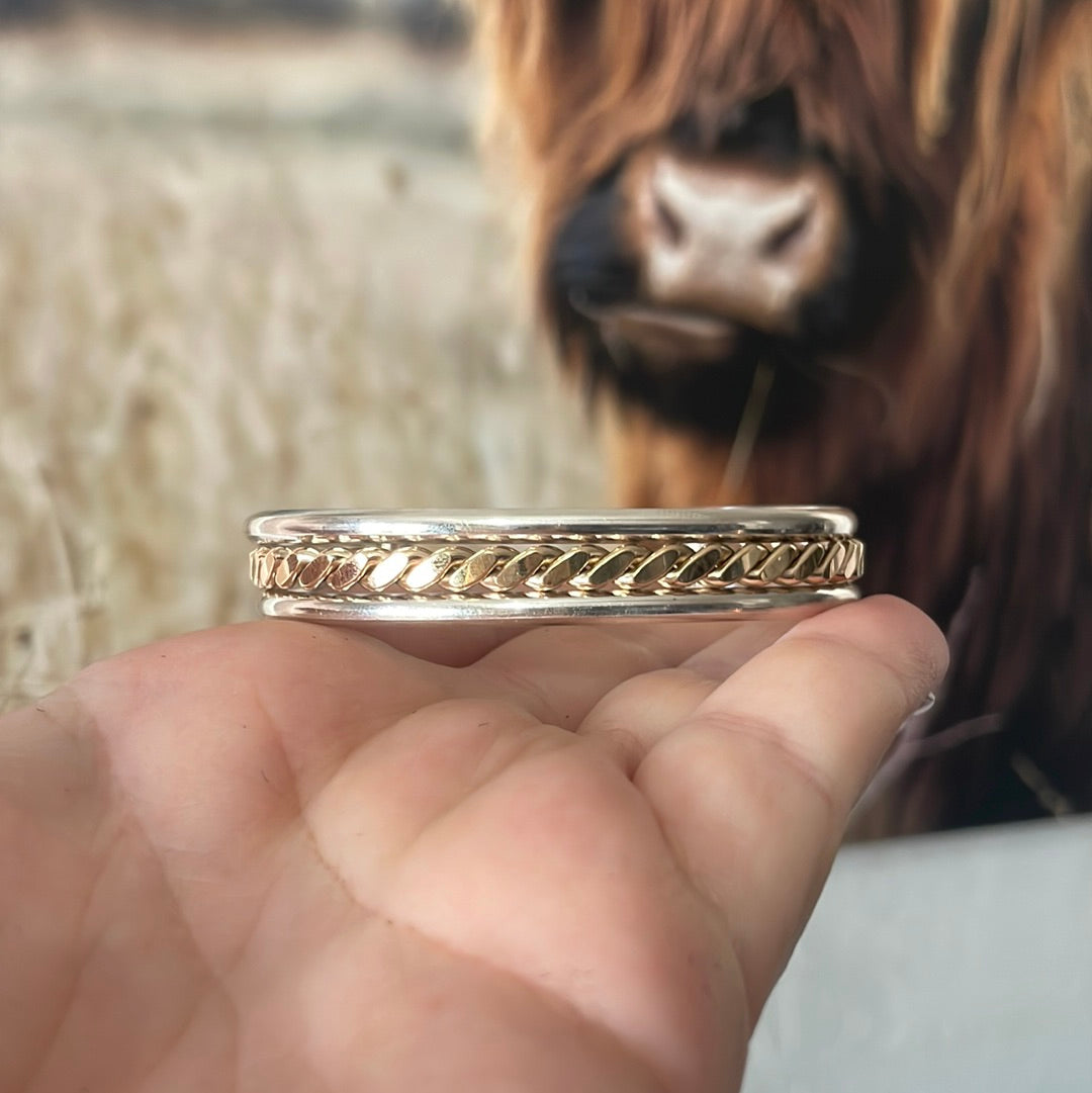 Navajo 12kt Overlay & Sterling Silver Adjustable Cuff Bracelet Signed