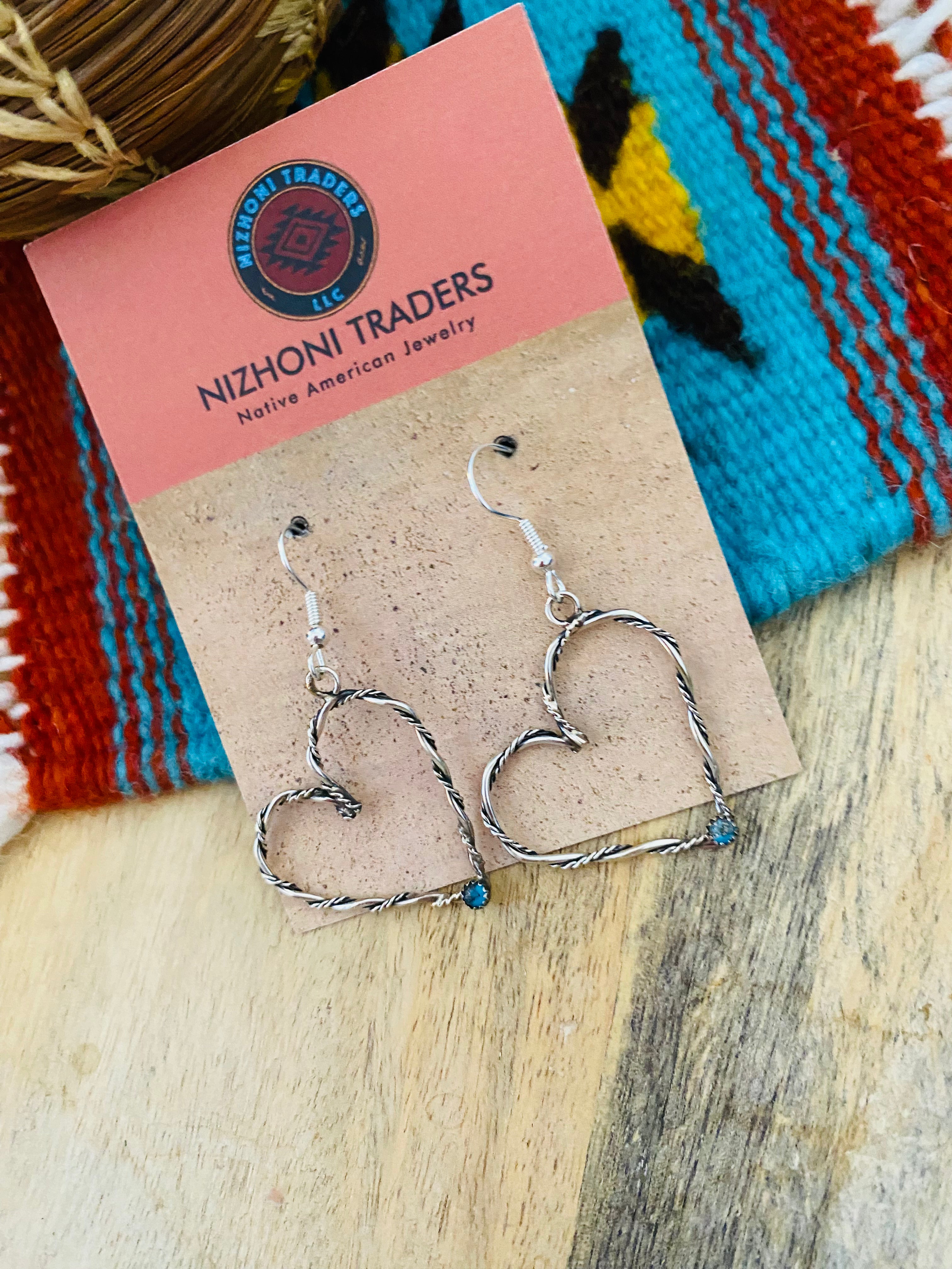 Handcrafted Turquoise & Sterling Silver Heart Dangle Earrings