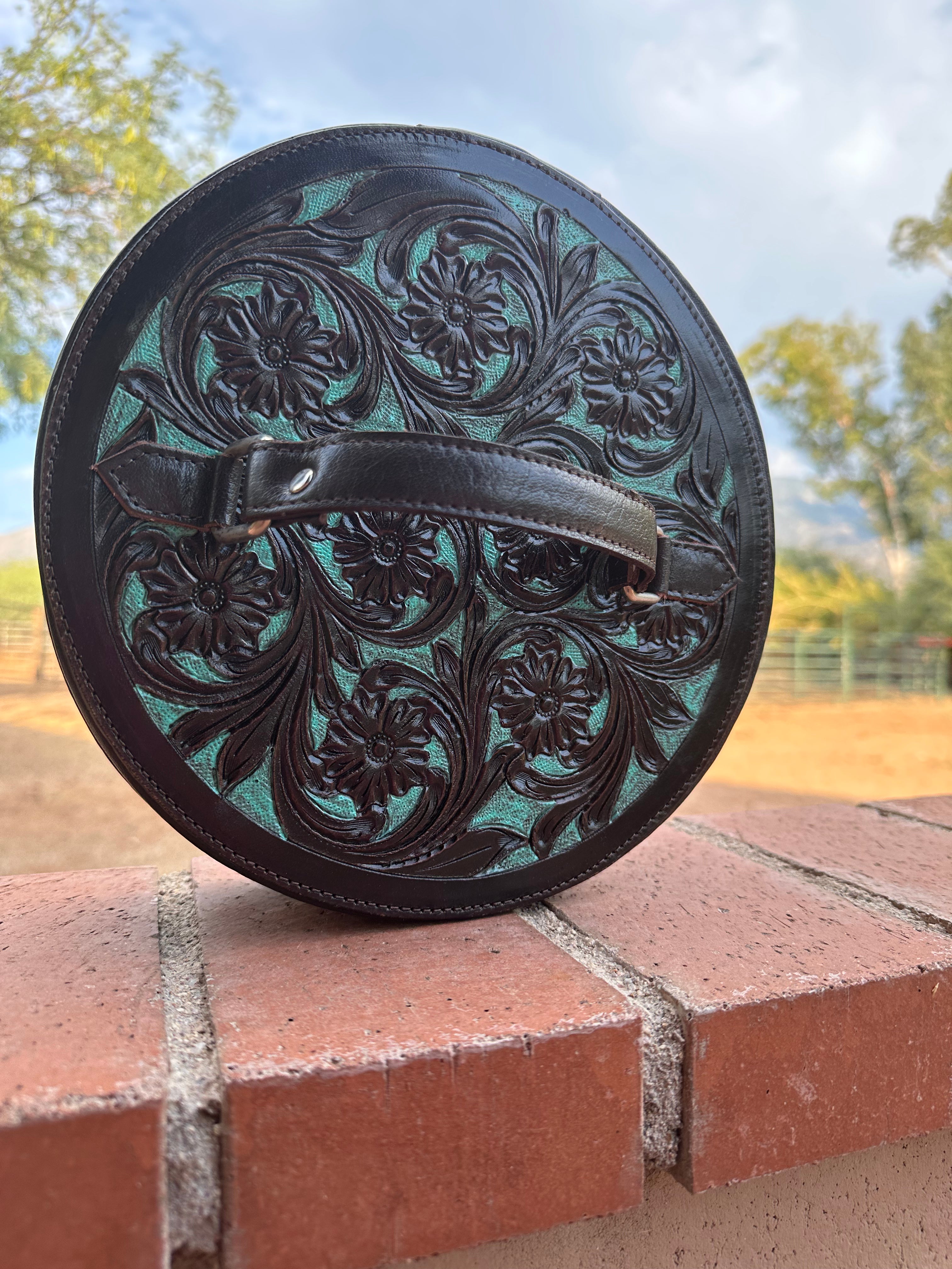 Chocolate Leather and Turquoise Travel Round Case