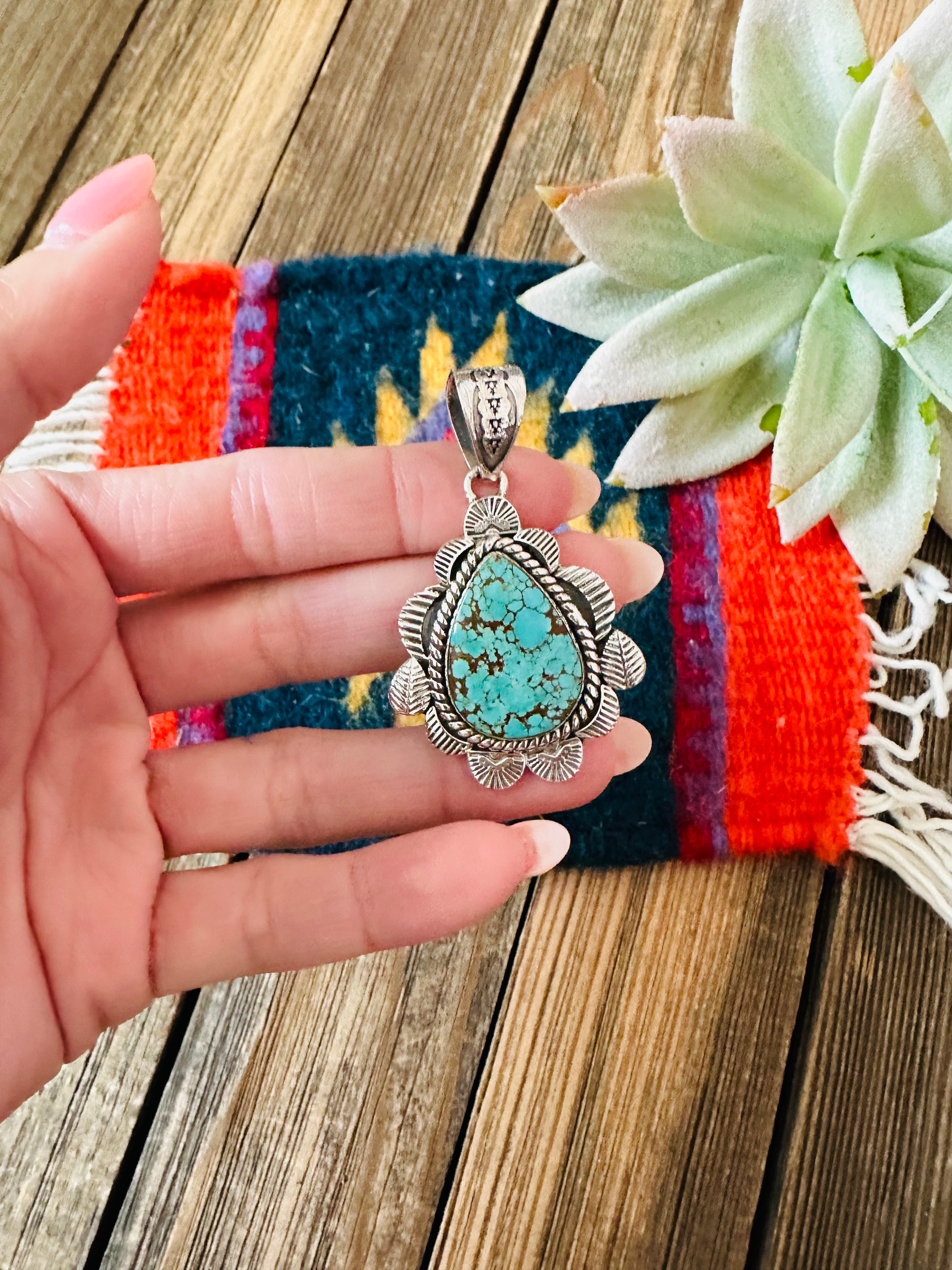 Handmade Sterling Silver & Number 8 Turquoise Pendant